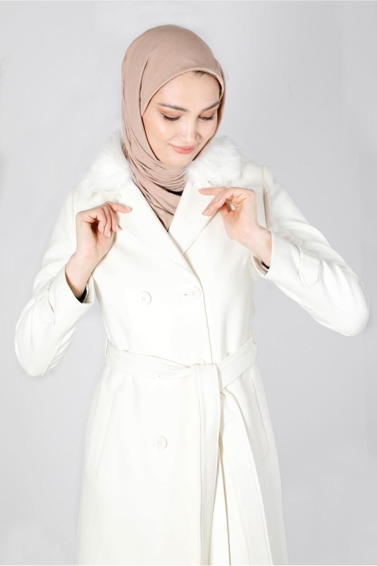 کت کمربند خز با جزئیات 90375 Alvina
