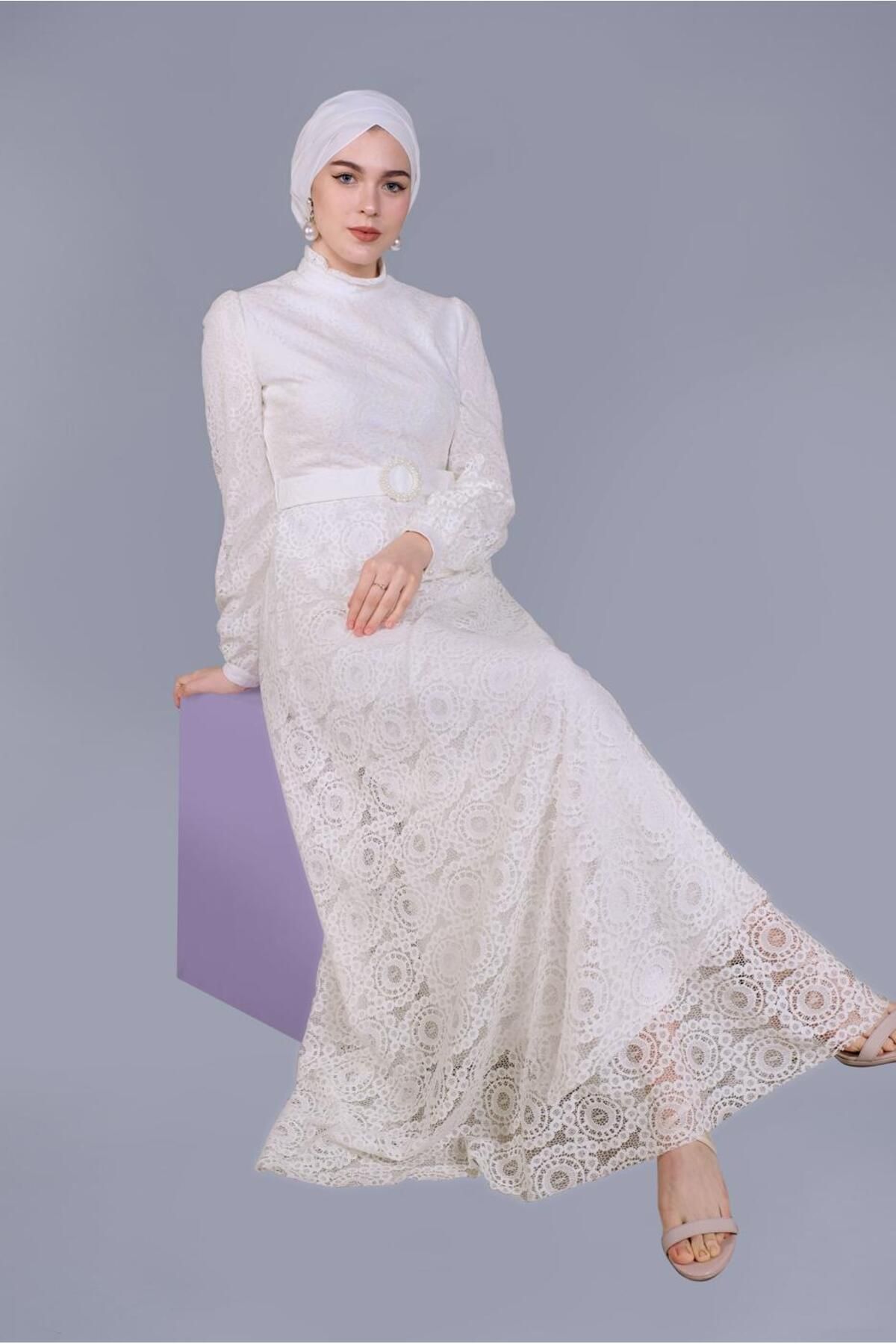 لباس یقه گرد توری 41662 Alvina