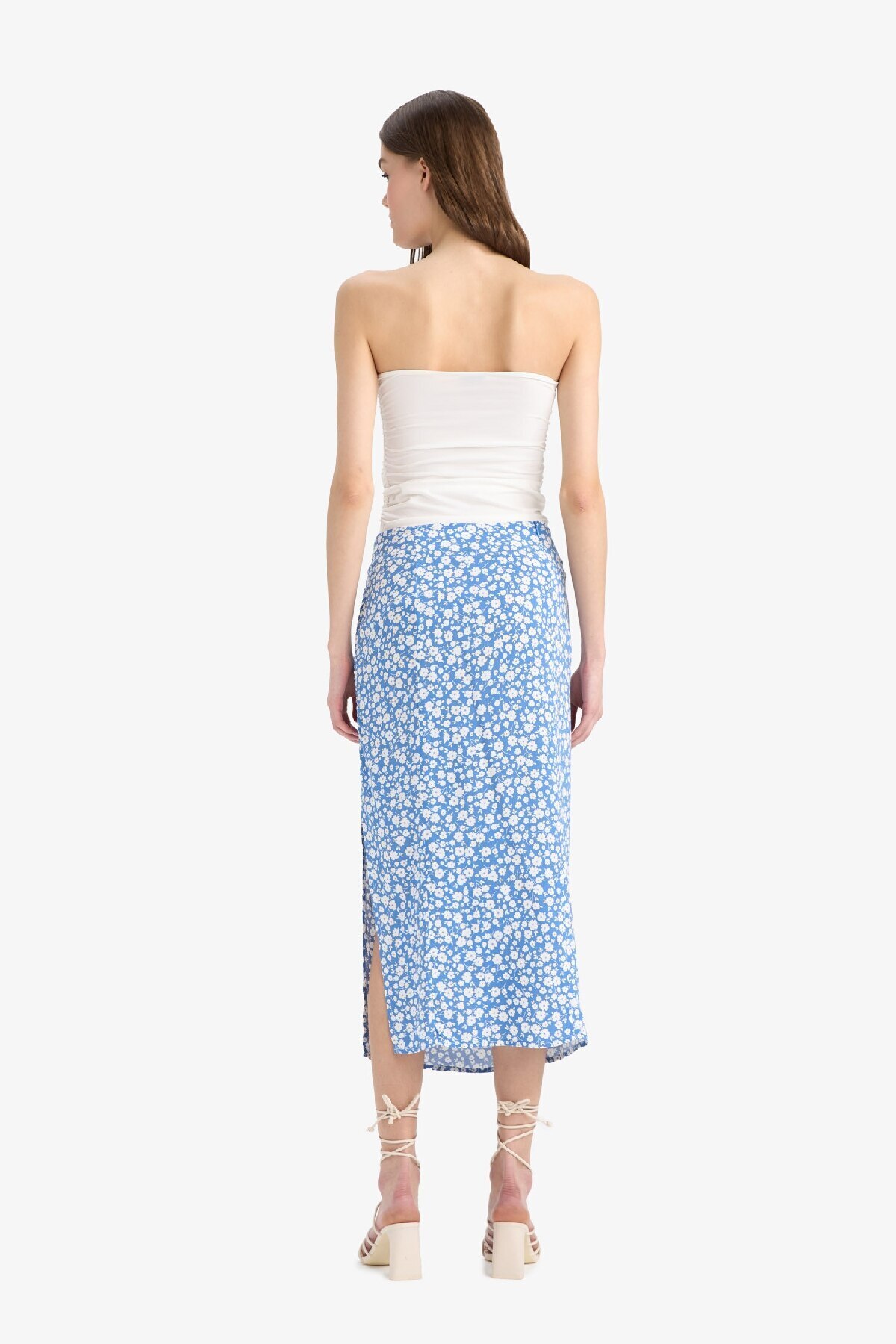 DeFacto-A-Line Floral Patterned High Waist Slit Midi Skirt F0526Ax25Sp 7