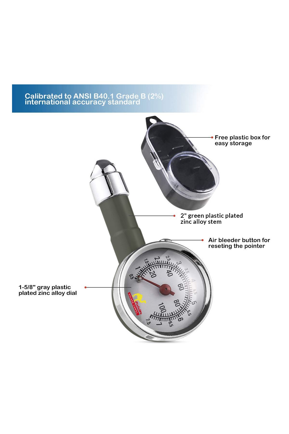 Golden camel-Analog Tire Pressure Gauge with Air Bleeder Button and Storage Case 3