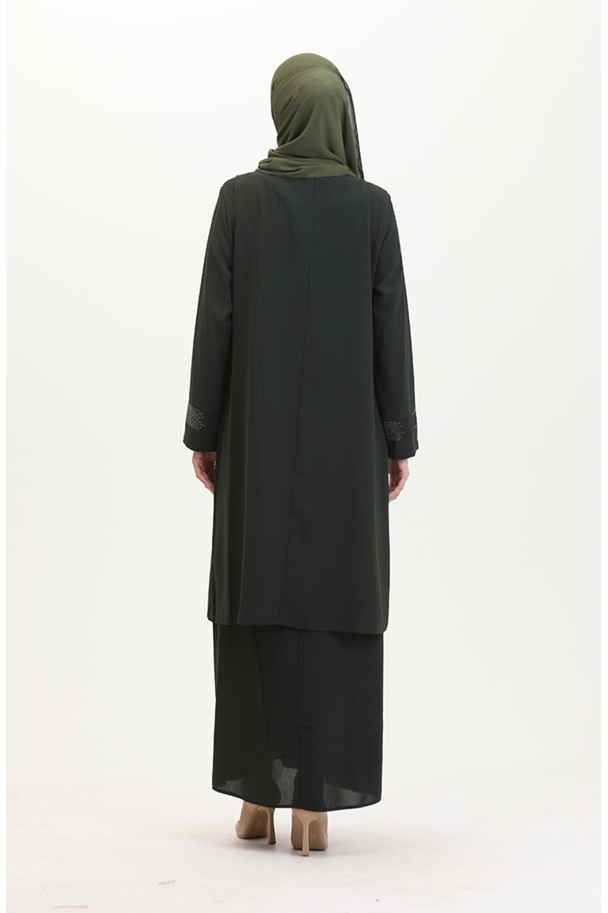 sefamerve-Φόρεμα Plus Size Γιλέκο Διπλό Σετ 6140-06 Χακί 5