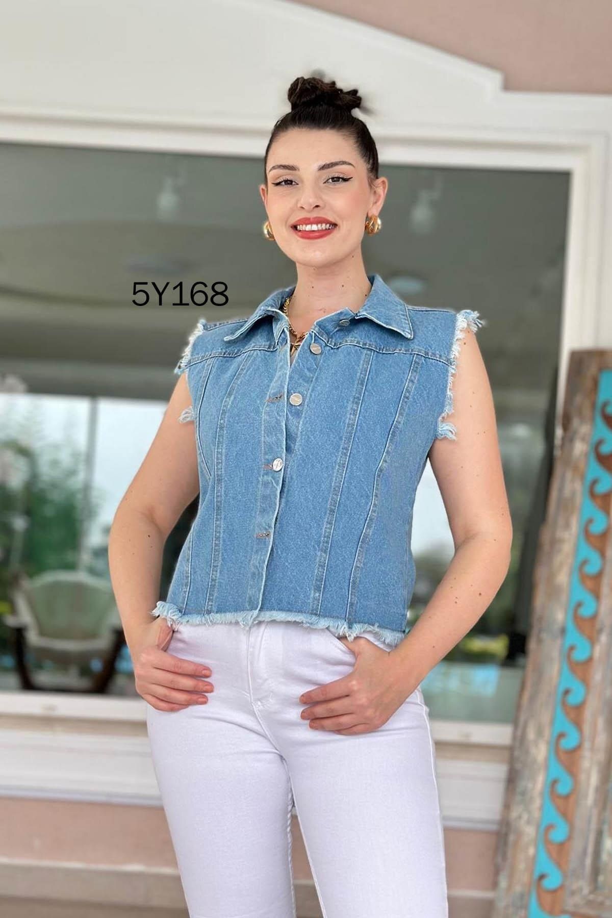 İnce Topuk-Tasseled Denim Vest 5Y168 3