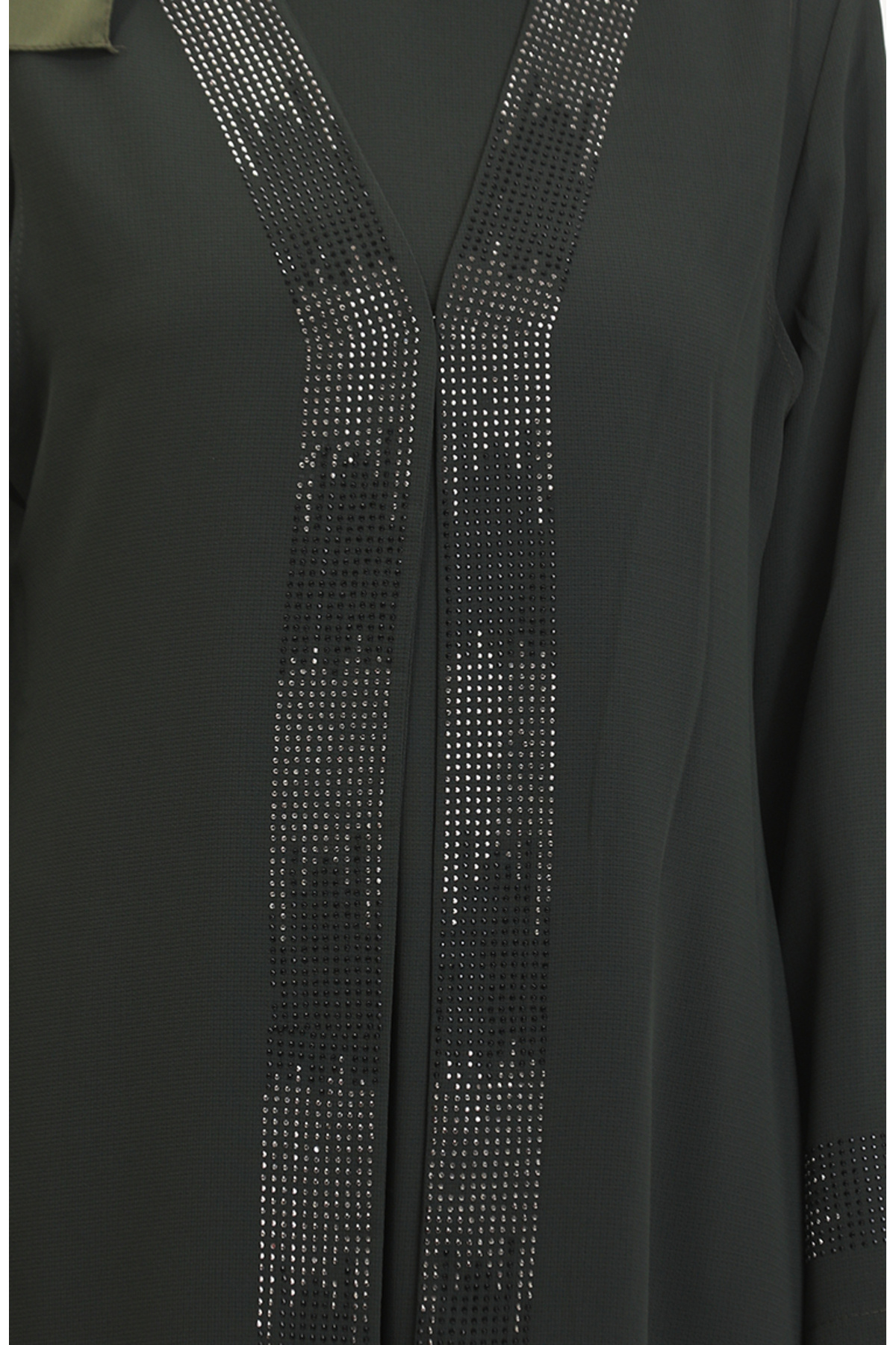 sefamerve-Φόρεμα Plus Size Γιλέκο Διπλό Σετ 6140-06 Χακί 4