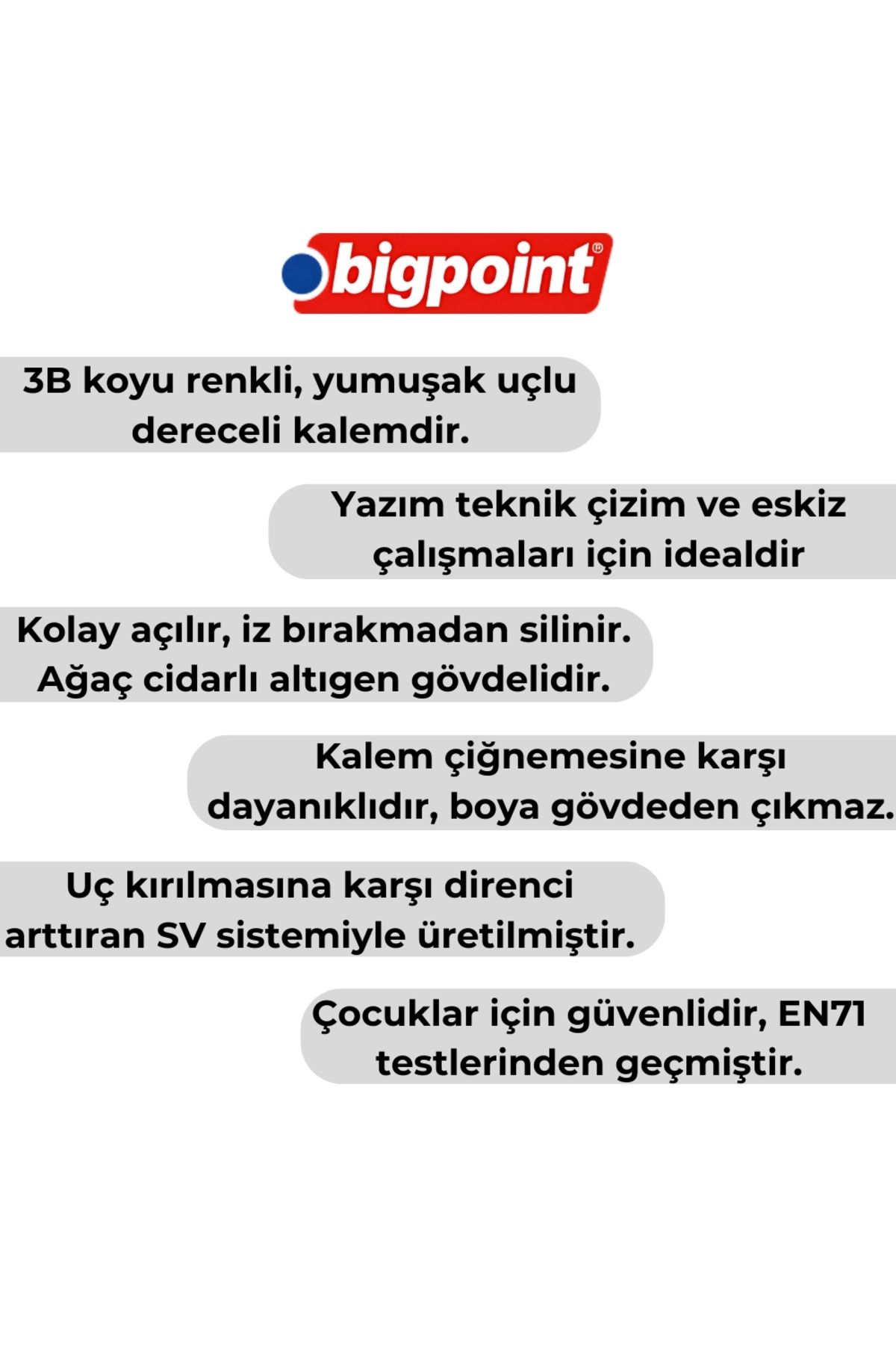 Bigpoint-|   Graduated Pencil 3B – for Technical Drawing and Sketching, Hexagonal Body 3
