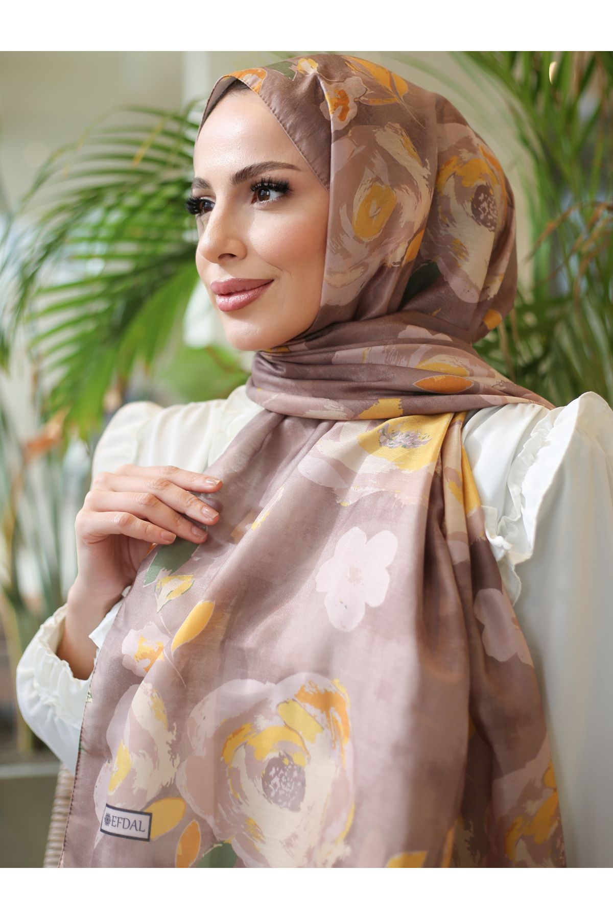 efdal şal eşarp-Rosa Pattern Imported Cotton Shawl 1
