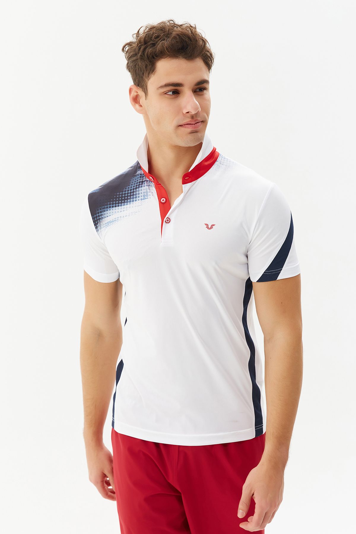 bilcee-Men's Polo Collar Buttoned White Knitted T-Shirt 3829 7