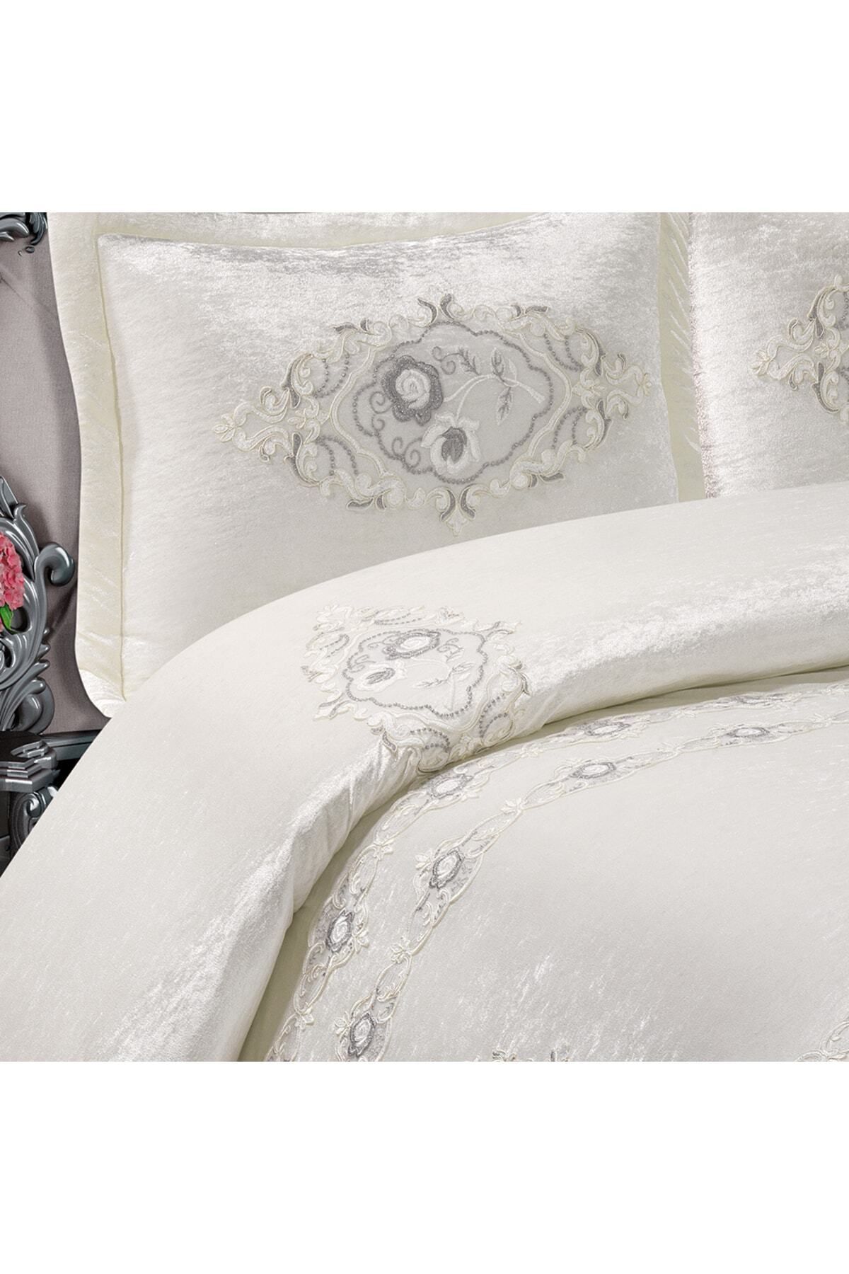 Solinas Collection-Diana Cream Velvet - Double Dowry Bedspread 3