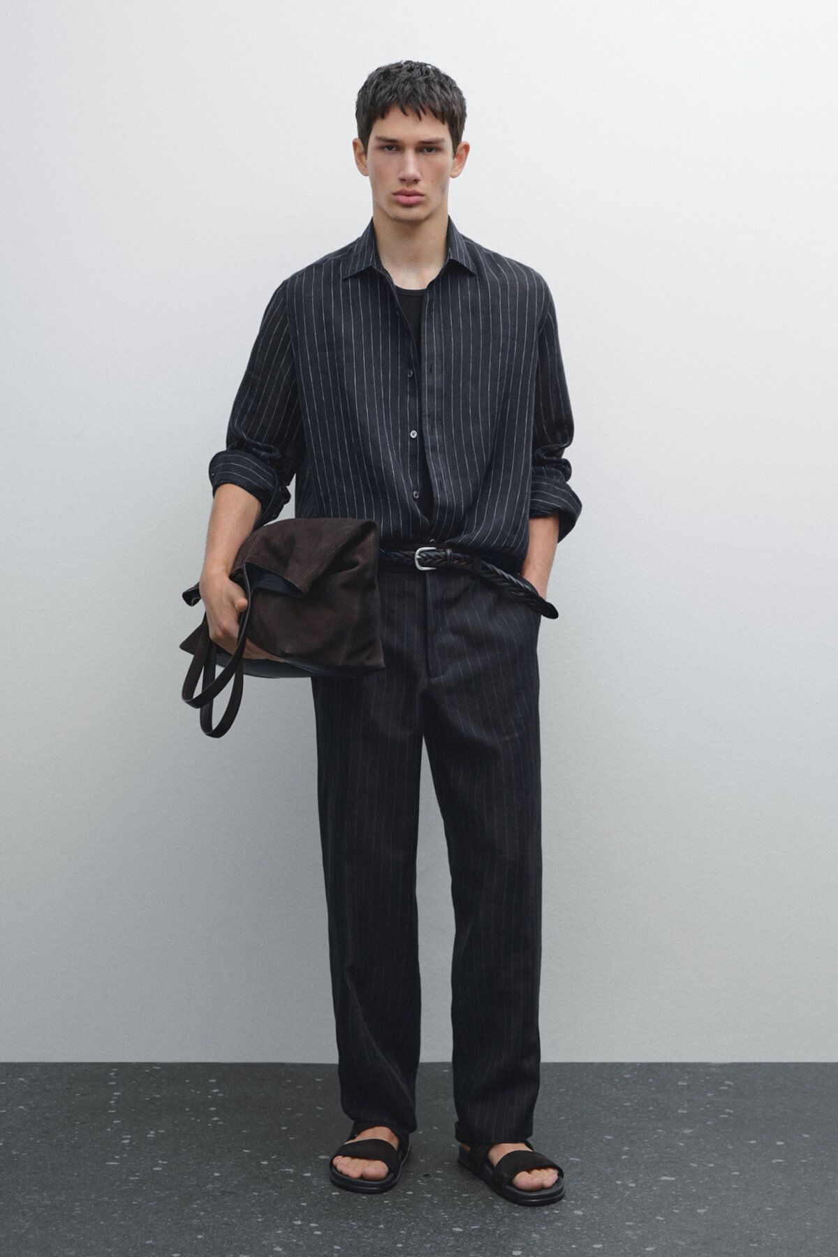 پیراهن 100% کتانی راه راه ظریف Massimo Dutti