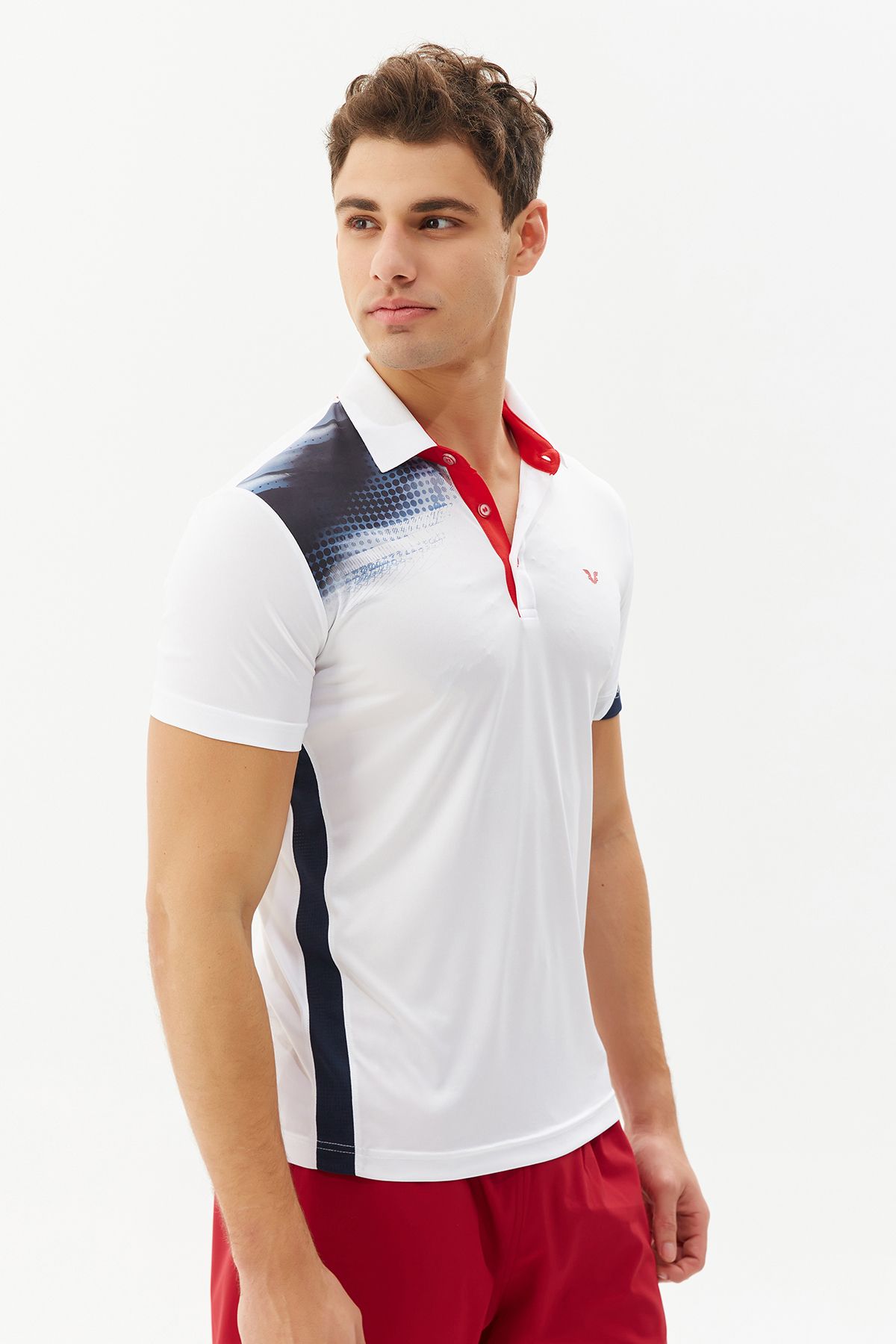 bilcee-Men's Polo Collar Buttoned White Knitted T-Shirt 3829 3