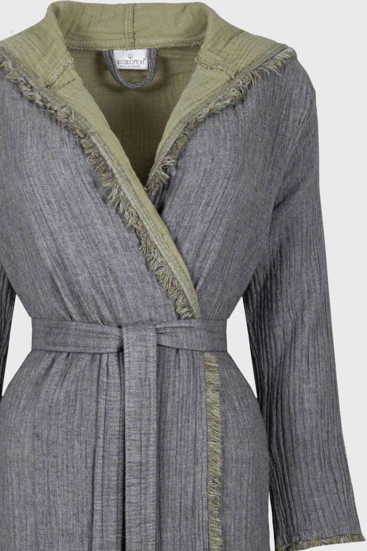 حوله تنپوش (روبدوشامبر) سبز زنانه Muna Young Bathrabe 100 ٪ پنبه ارگانیک تزریق antrasite XS Ecocotton