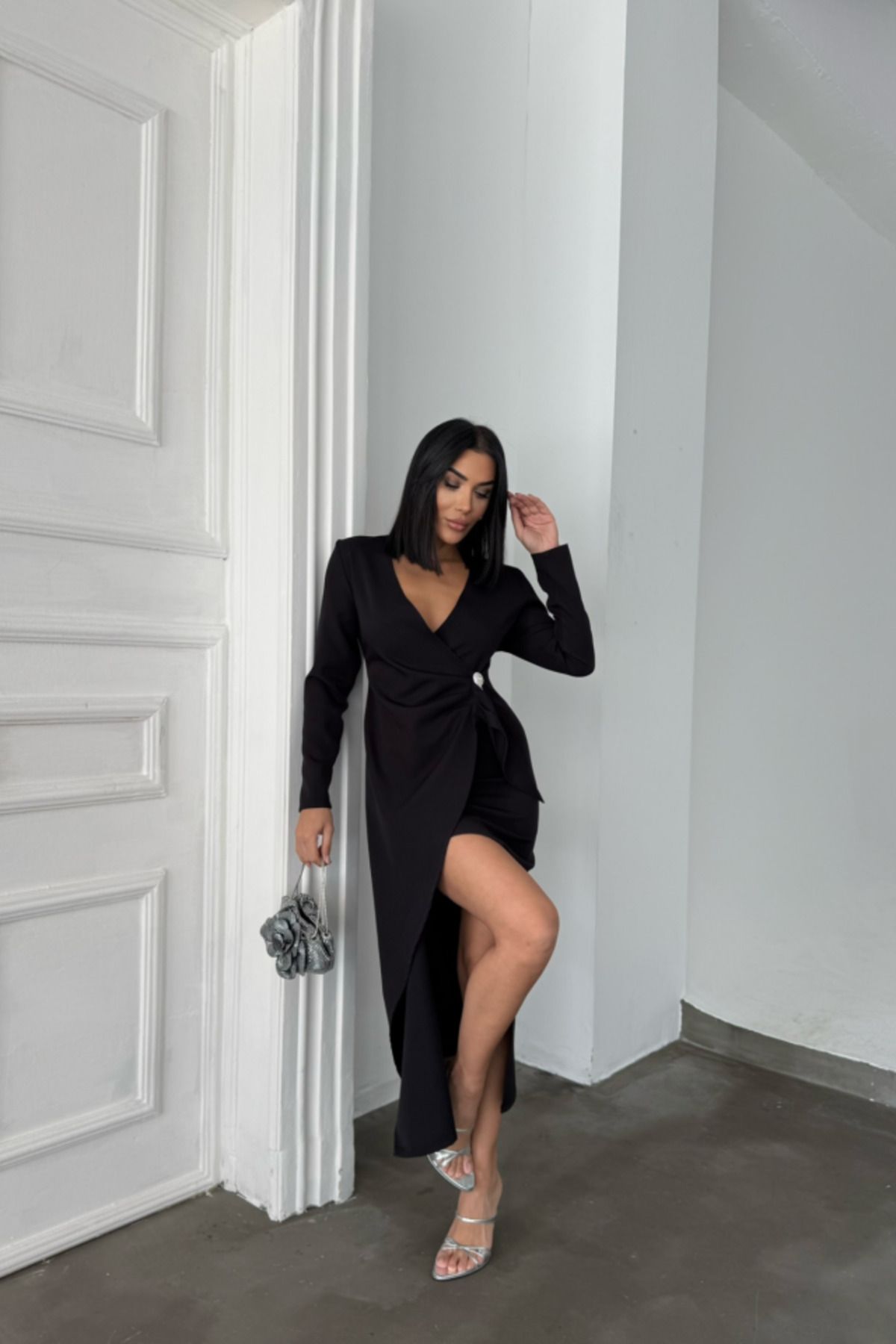 moda wanilia KRUVAZE BROŞ DETAYLI ELBİSE - Siyah