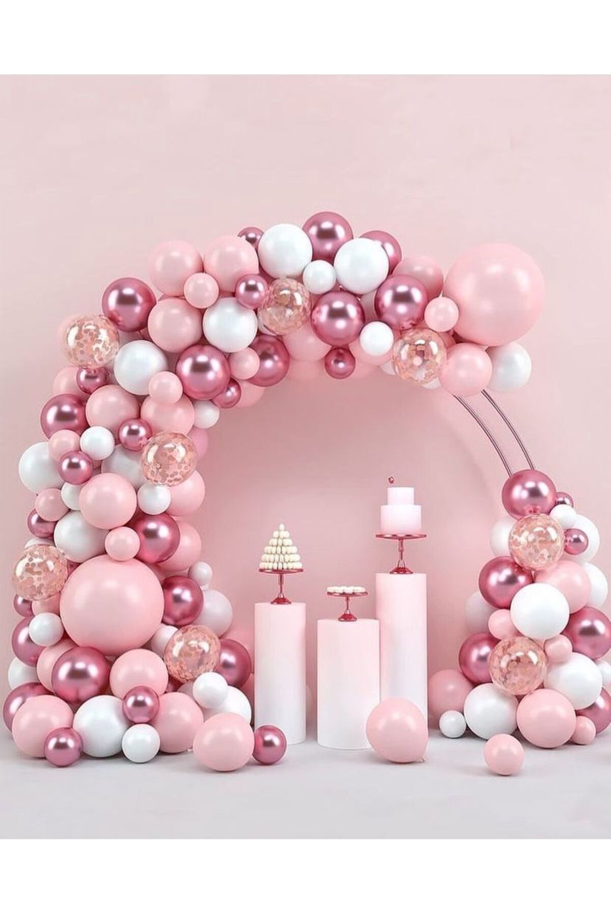 Ezgi Party Store-Pink White Chrome Pink Balloon Chain Set 100 Pcs 1