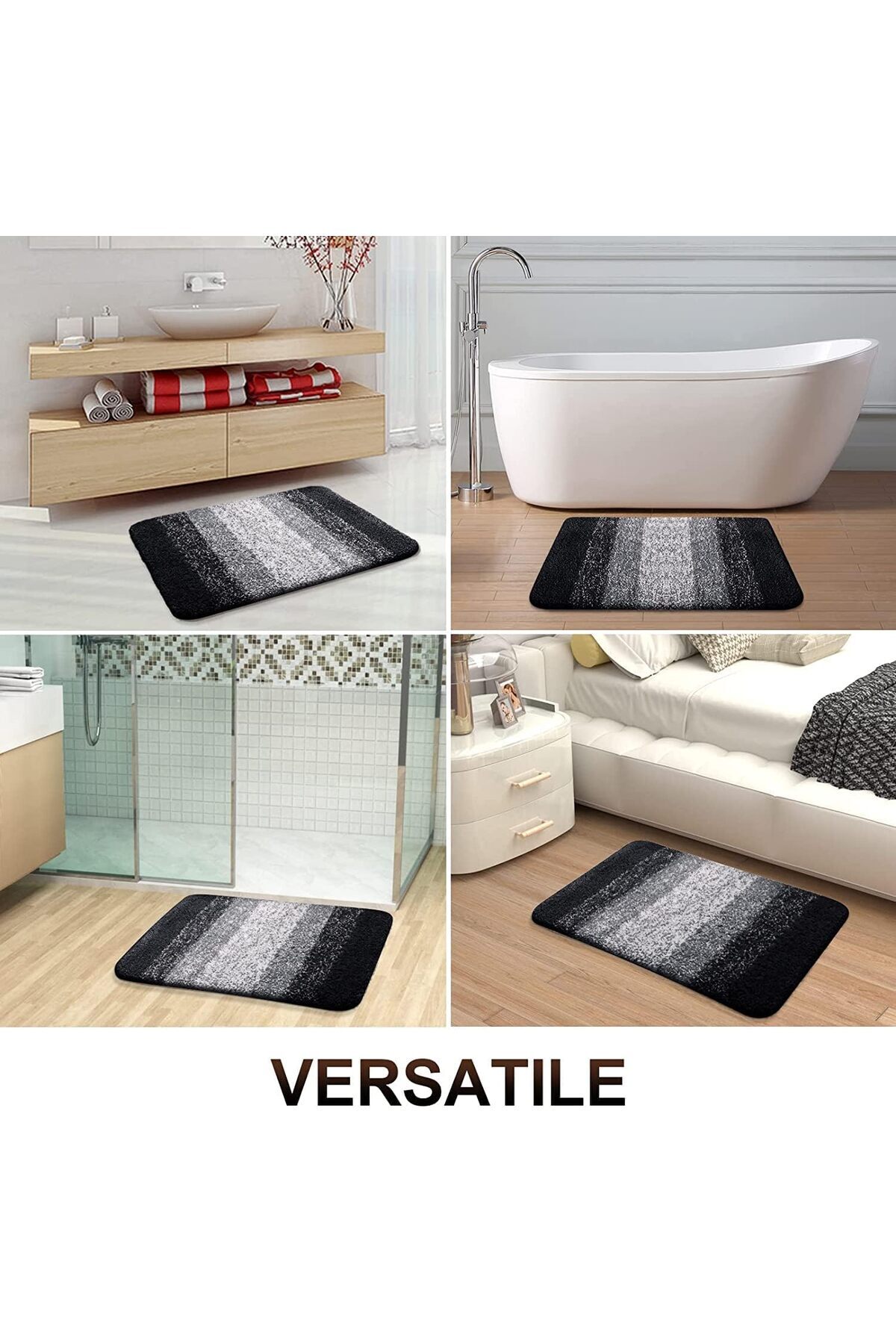 COOYA-50x80cm Bathroom Rug Mat,Soft and Absorbent Microfiber,Non-Slip Plush Shaggy,Machine Wash Dry,Black 6