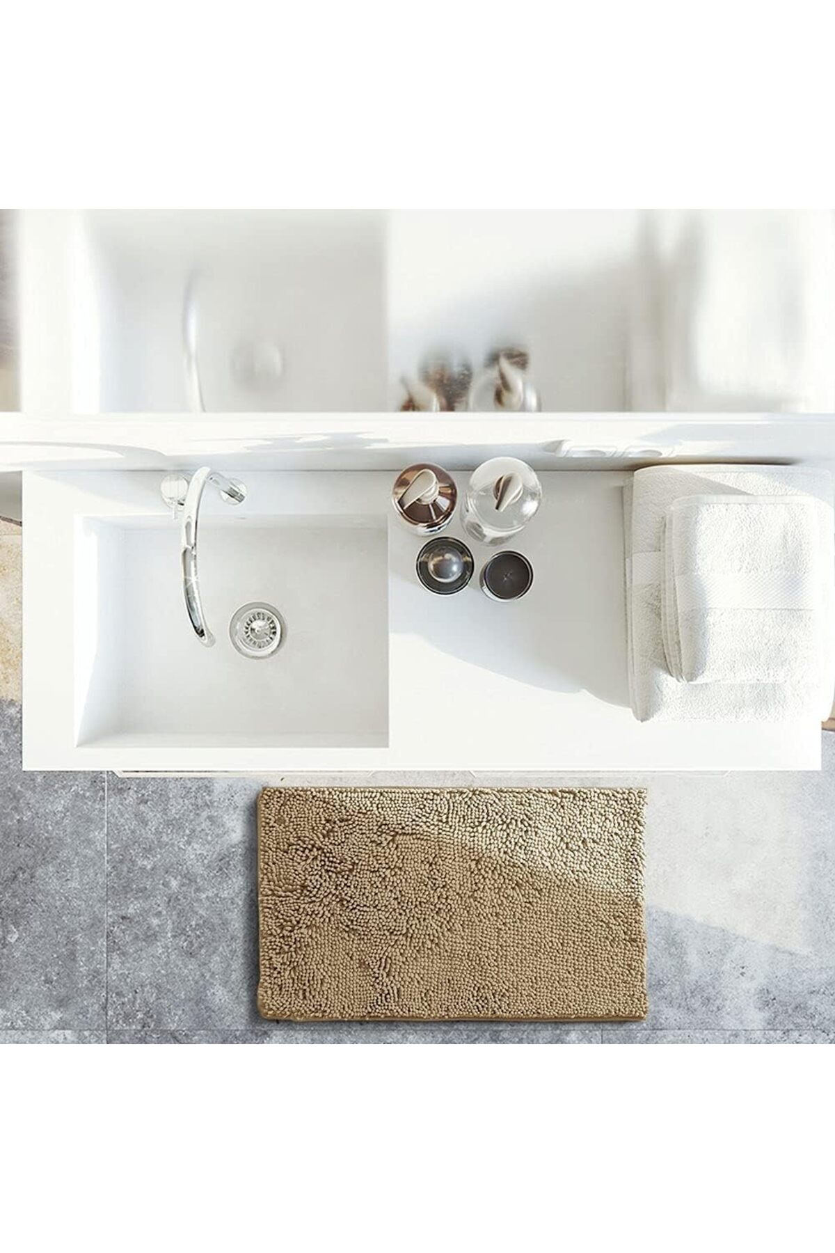 COOYA-Bath Mat, 80x50 cm Non-Slip, Soft Cozy Shaggy Durable Thick, Easier to Dry, Plush Rugs(Beige) 2