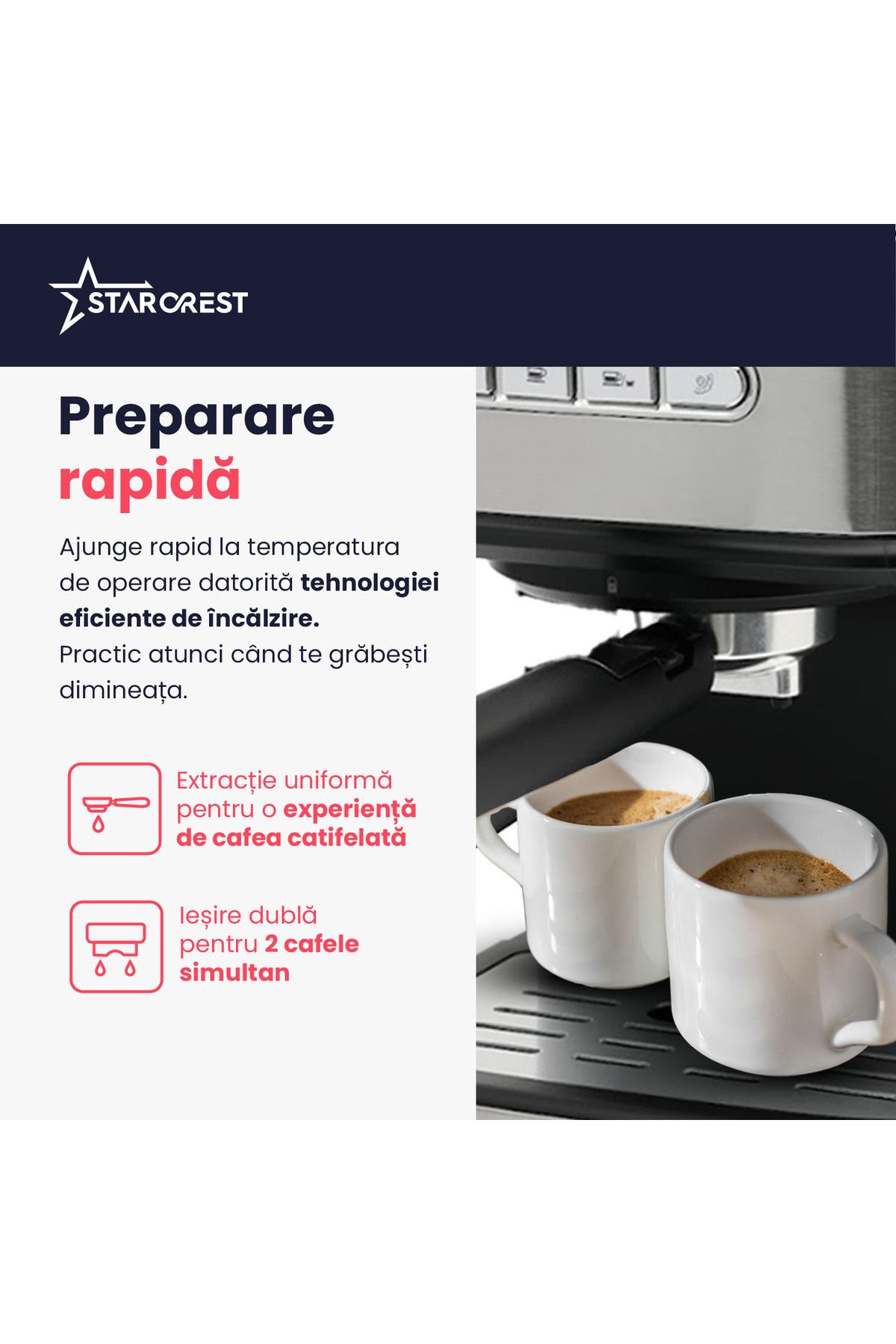 STARCREST-STARCREST SEM-850SLBK espresso machine, 850W, 20 bar, removable tank 1.5L, frothing device 7