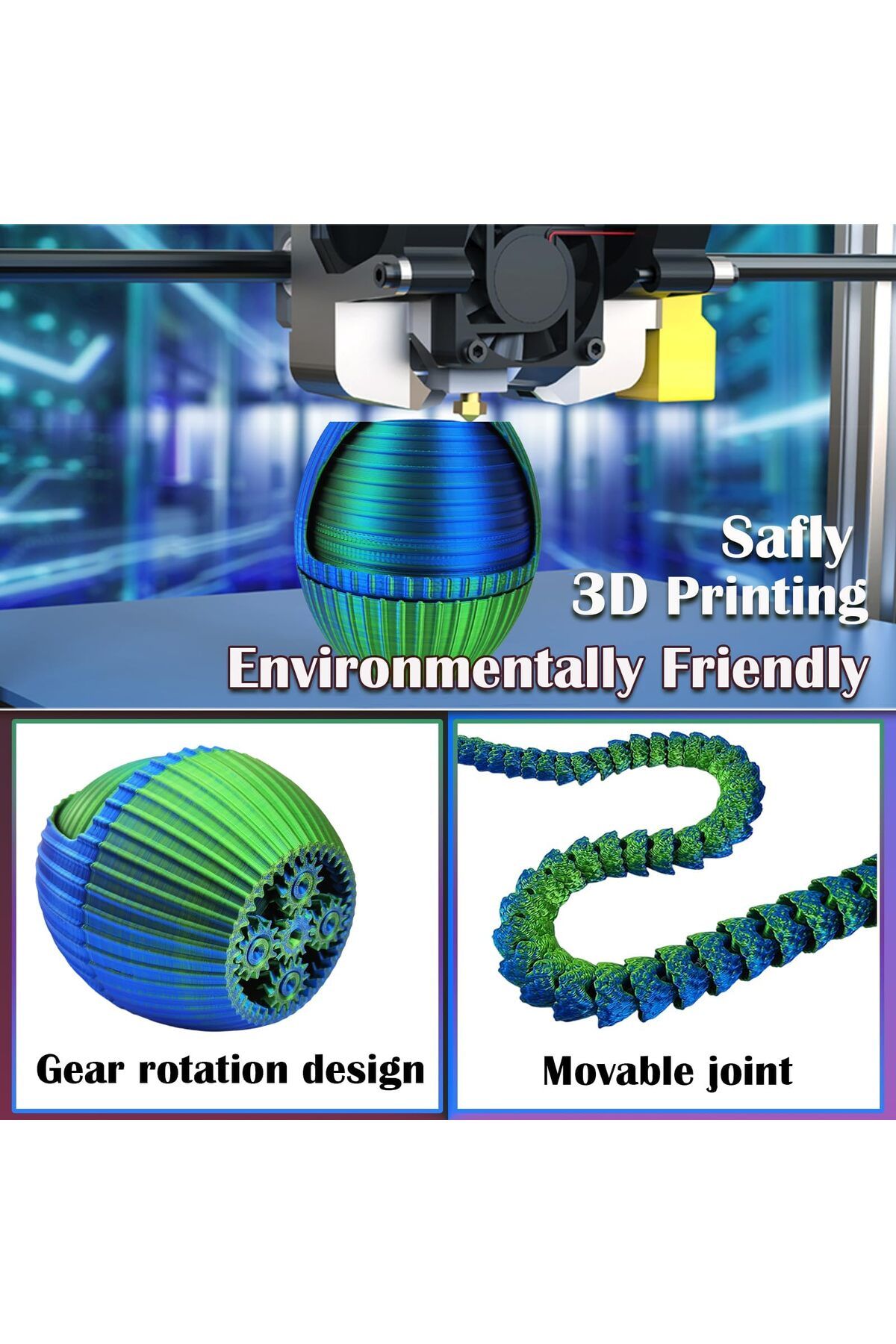 KASTWAVE-3D Printed Snake Eggs, 3D Crystal Snake with 3D Printed Snake Inside, Printed Fidget Animals 3