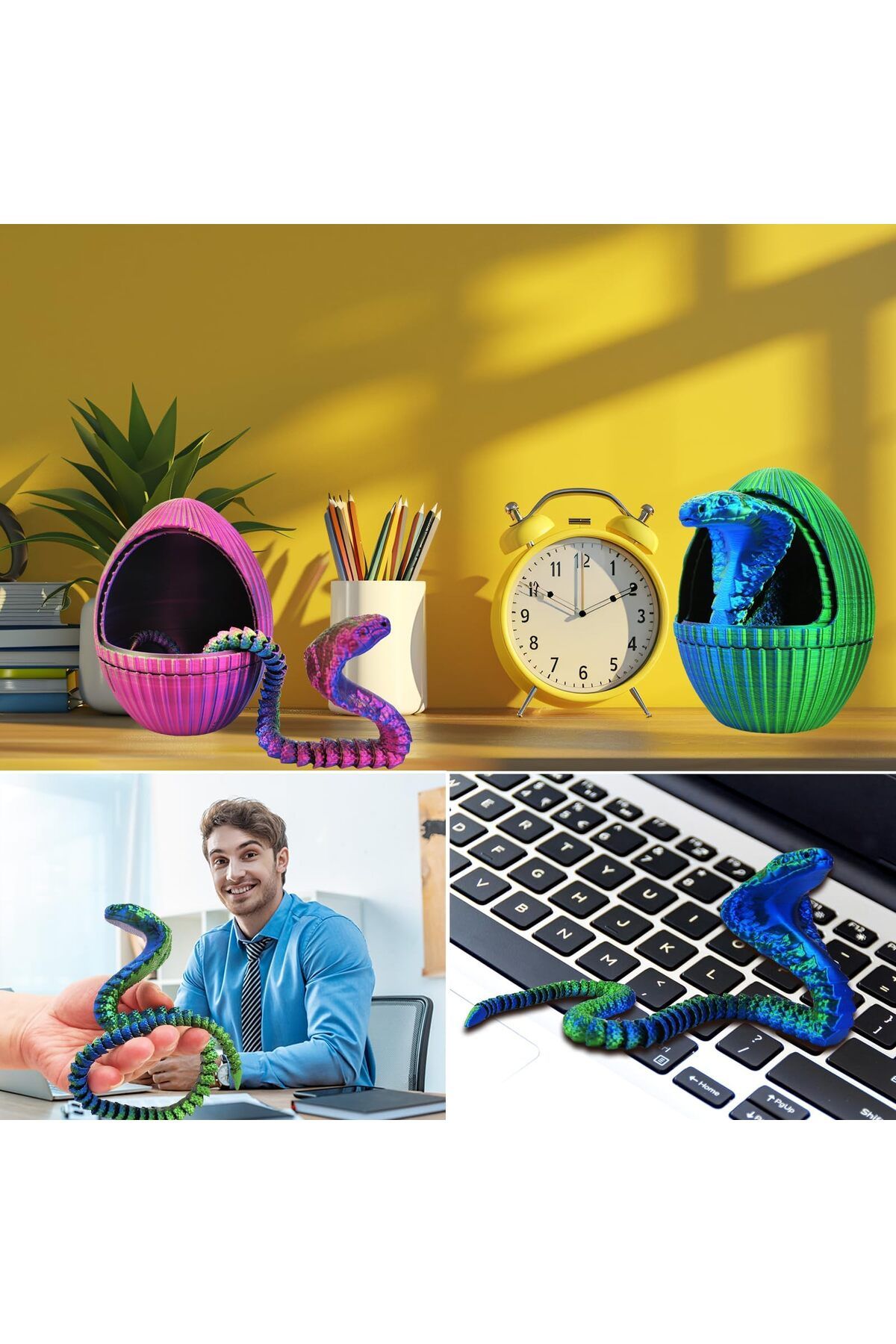 KASTWAVE-3D Printed Snake Eggs, 3D Crystal Snake with 3D Printed Snake Inside, Printed Fidget Animals 4