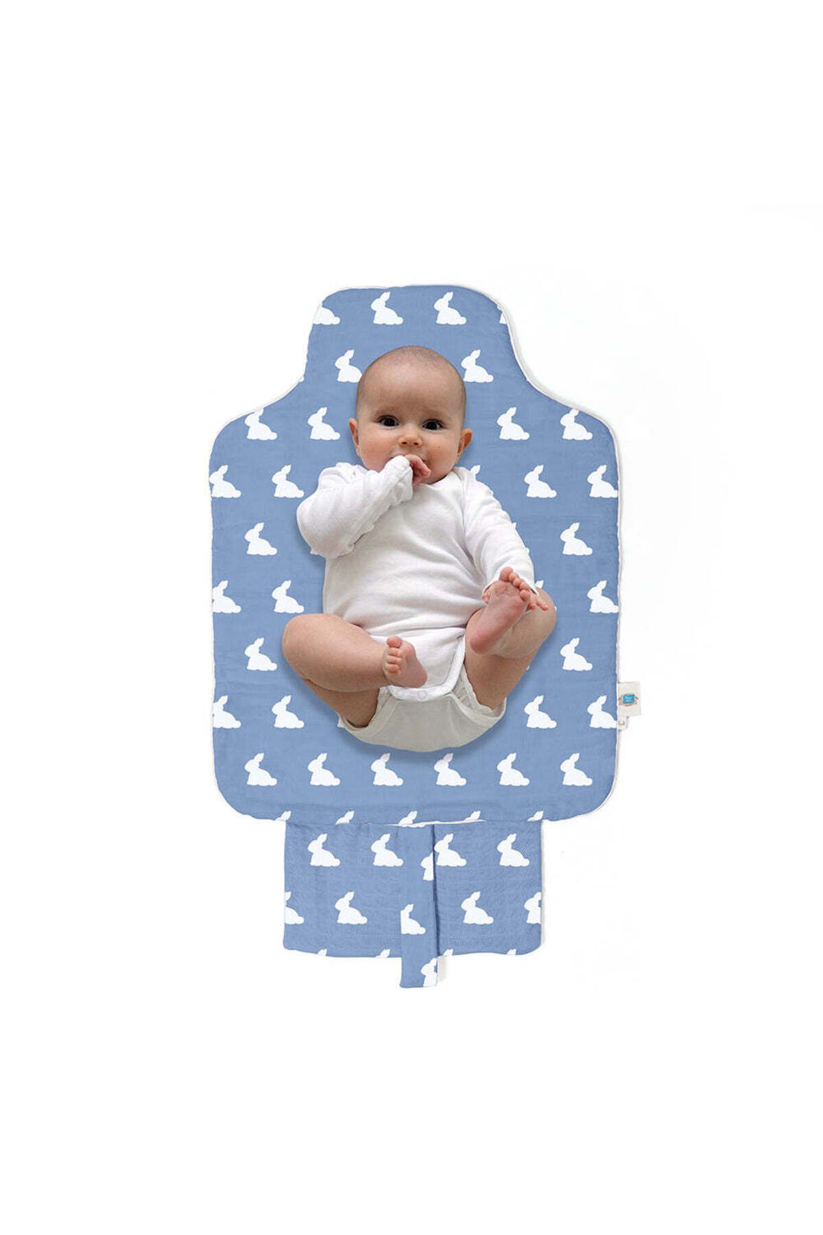 DEUX LAPINS-Practical Foldable Changing Mat with 100% Cotton Bag - Mono Lapin Royal Blue 2