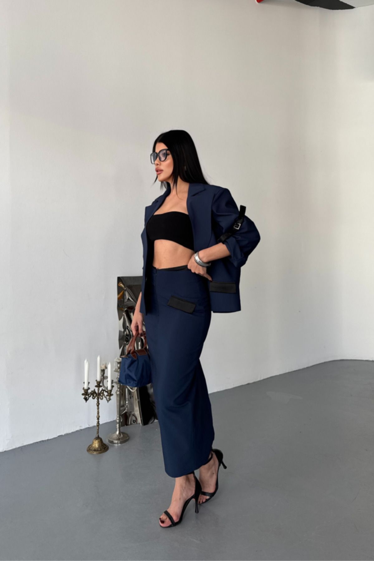 moda wanilia CROP CEKET - ETEK TAKIM - Lacivert