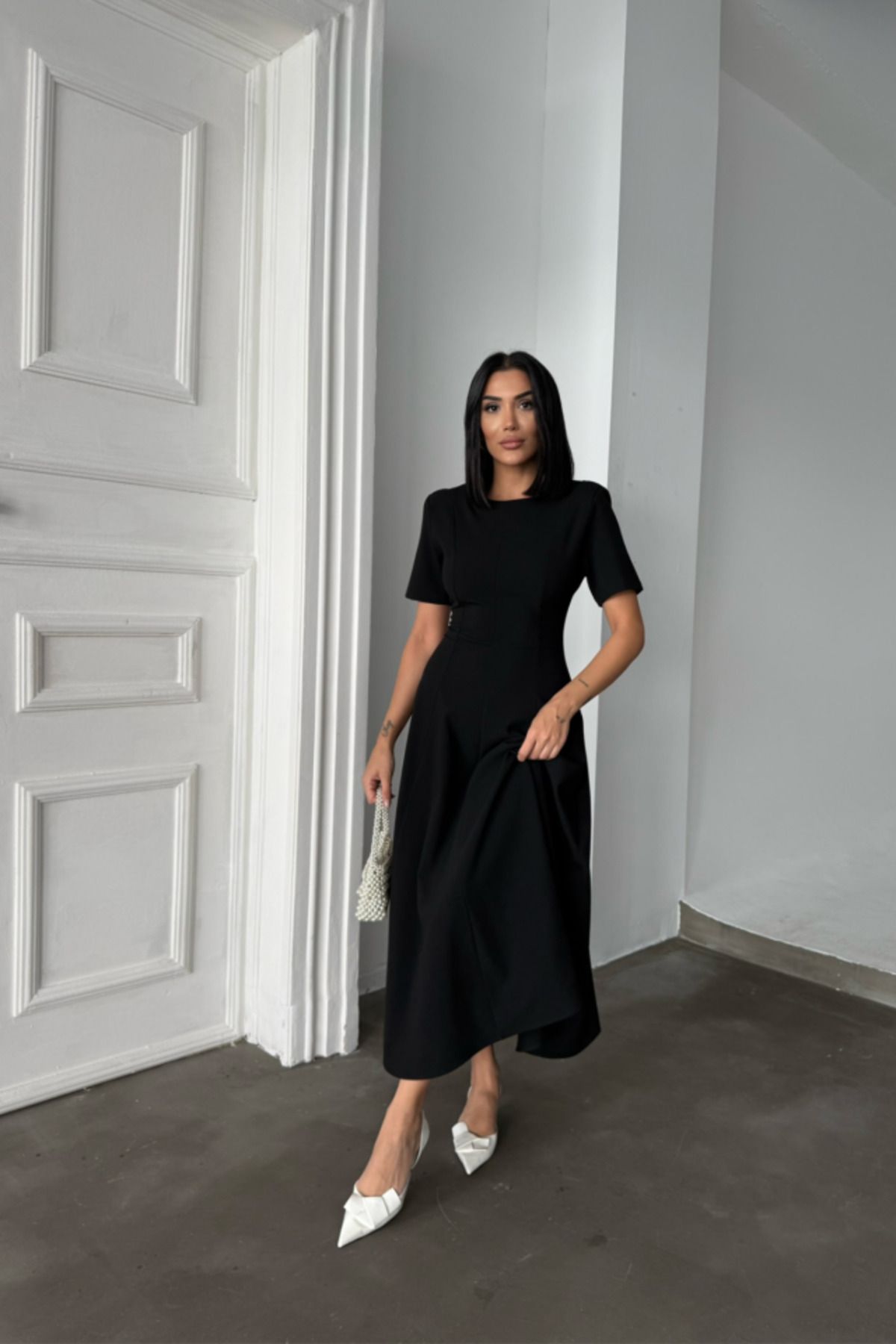 moda wanilia POLİVİSKON ELBİSE - Siyah