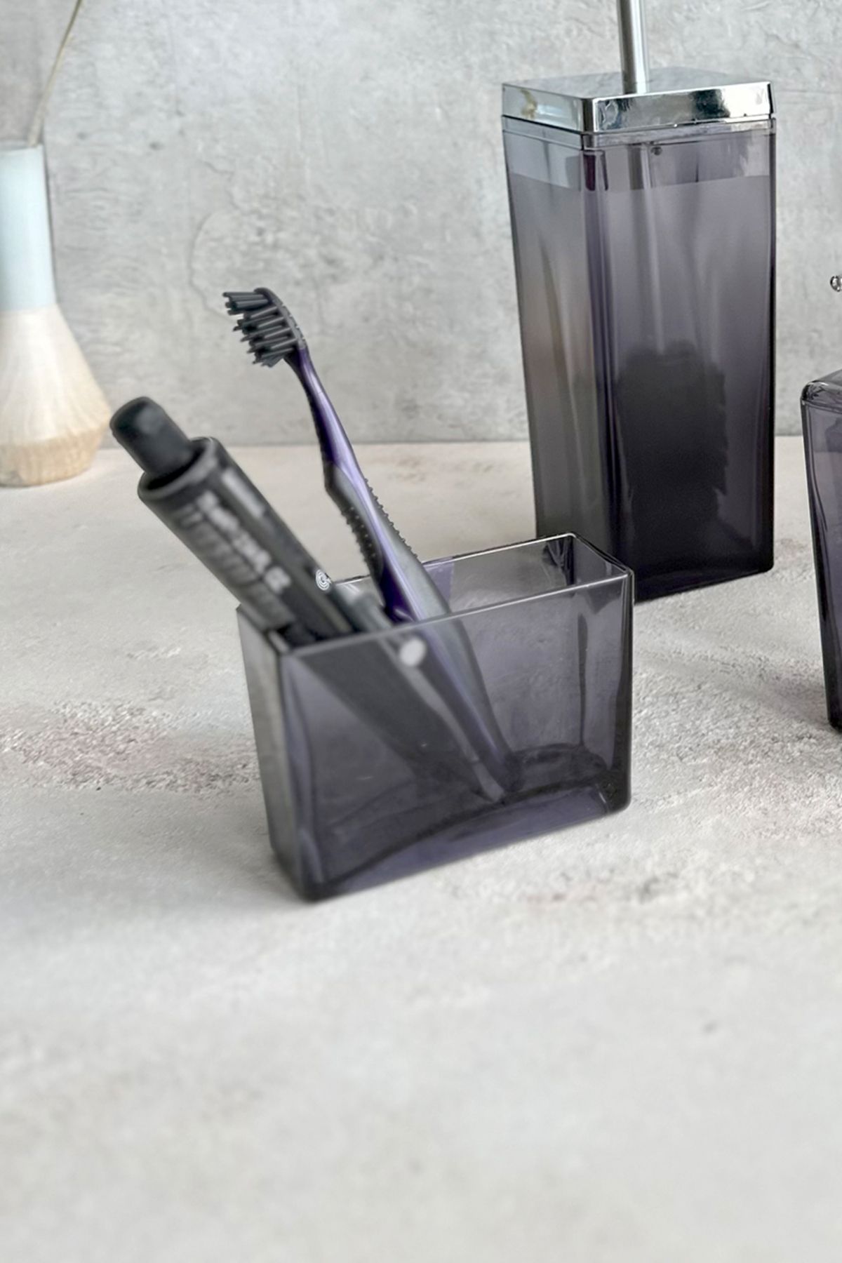 Prima Nova-Transparent Black Biga Toothbrush Holder - Chrome 2