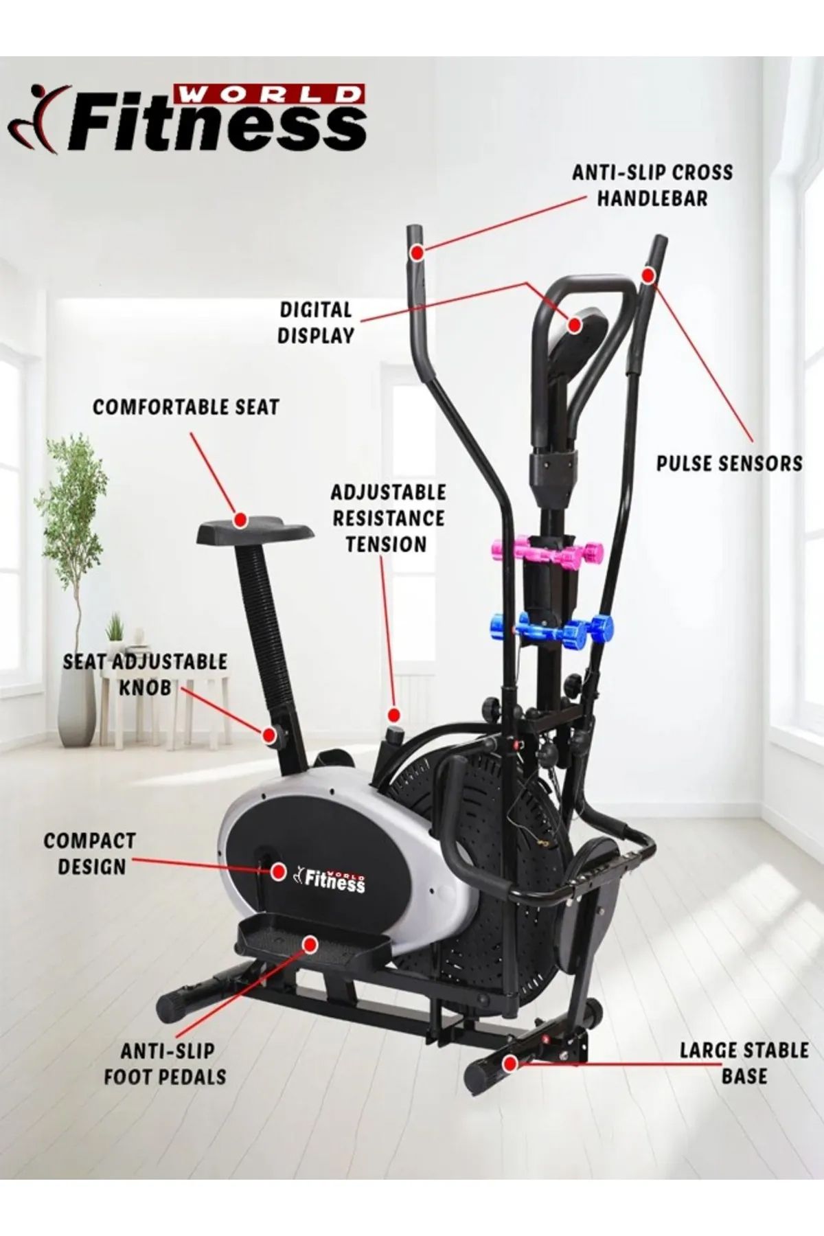 Cady One-An advanced 3-in-1 Orbitrek exercise bike with a rotating disc for waist sculpting and dumbbells 8