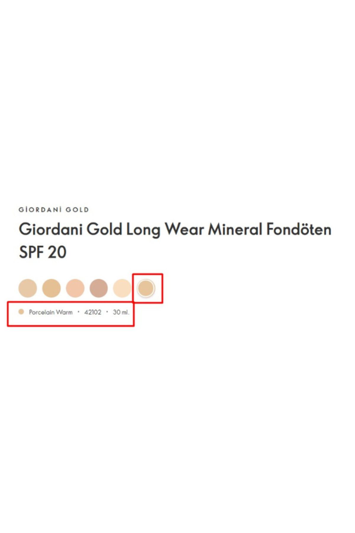 Oriflame-Giordani Gold Mineral Foundation - Long Wear Porcelian Warm # 42102 3