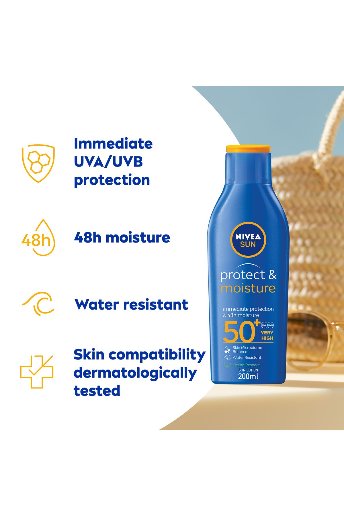NIVEA-لوشن حماية وترطيب من الشمس، حماية من الأشعة فوق البنفسجية الطويلة والمتوسطة، عامل حماية من الشمس 50+، 200 مل 3