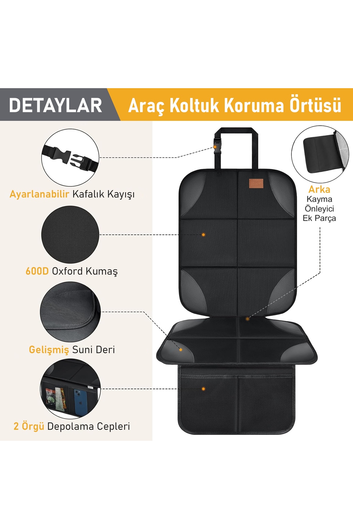 HAEGS Oto Koltuk Koruyucu Kılıf, Çocuk Koltuğu, Evcil Hayvan, Kedi Köpek Araç Koltuk Örtüsü, - Siyah fotoğrafı 4 (önizleme)