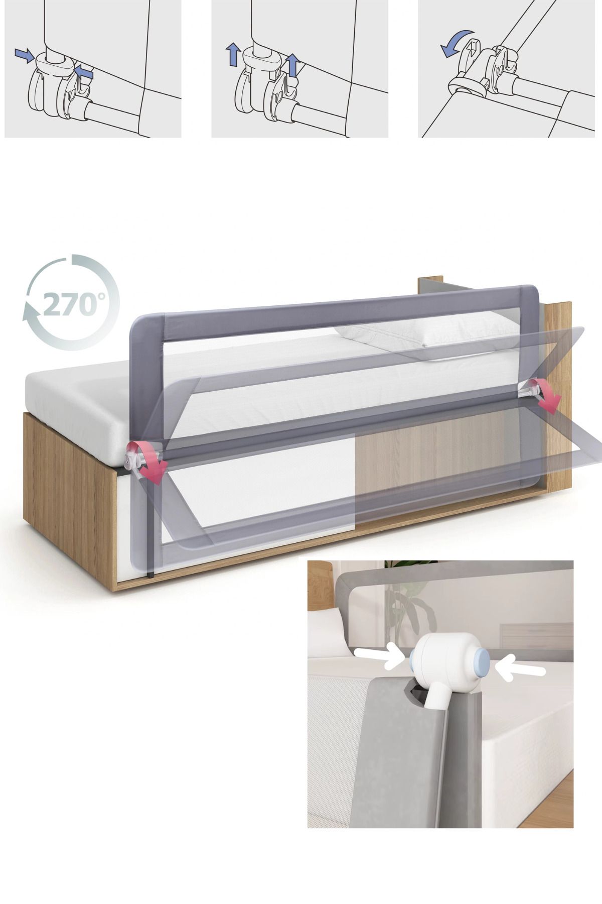 GUİMO-Guimo 110cm Patterned - Foldable Bed Barrier Folding Bed Frame 5