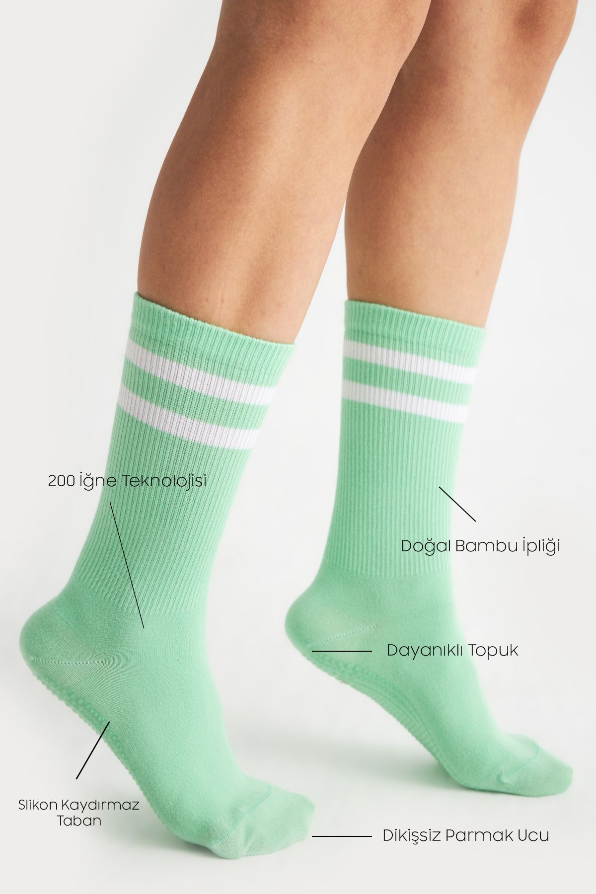 bamboo star-Bamboo Women's Green Non-Slip Sole Silicone Print Yoga Fitness Pilates Ballet Dance Tennis Socks 3-Pack 2