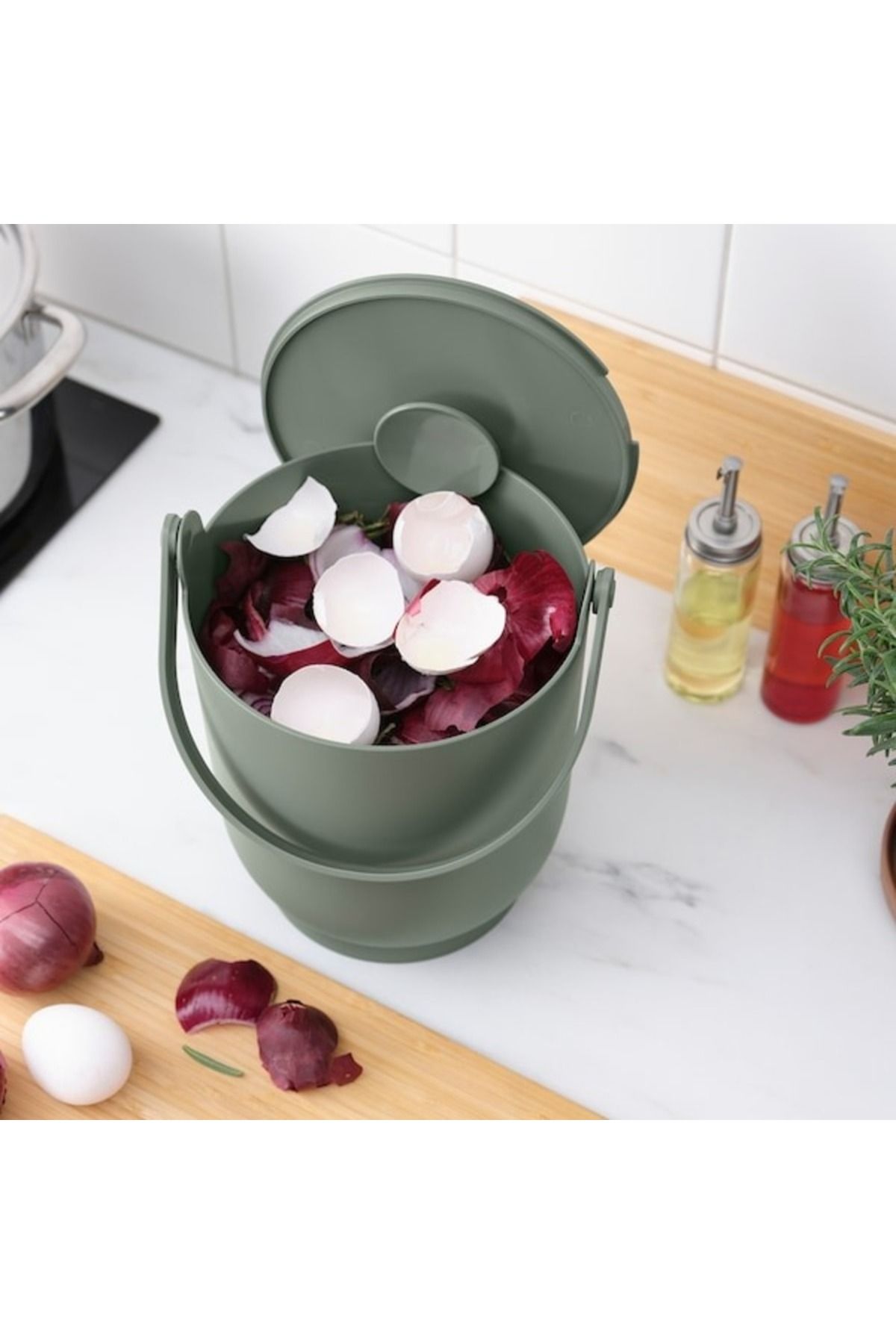 IKEA-FARMARKVAST Bin with Lid for Organic Waste – Eco-Friendly Composting Solution (Grey-Green, 4L) 3
