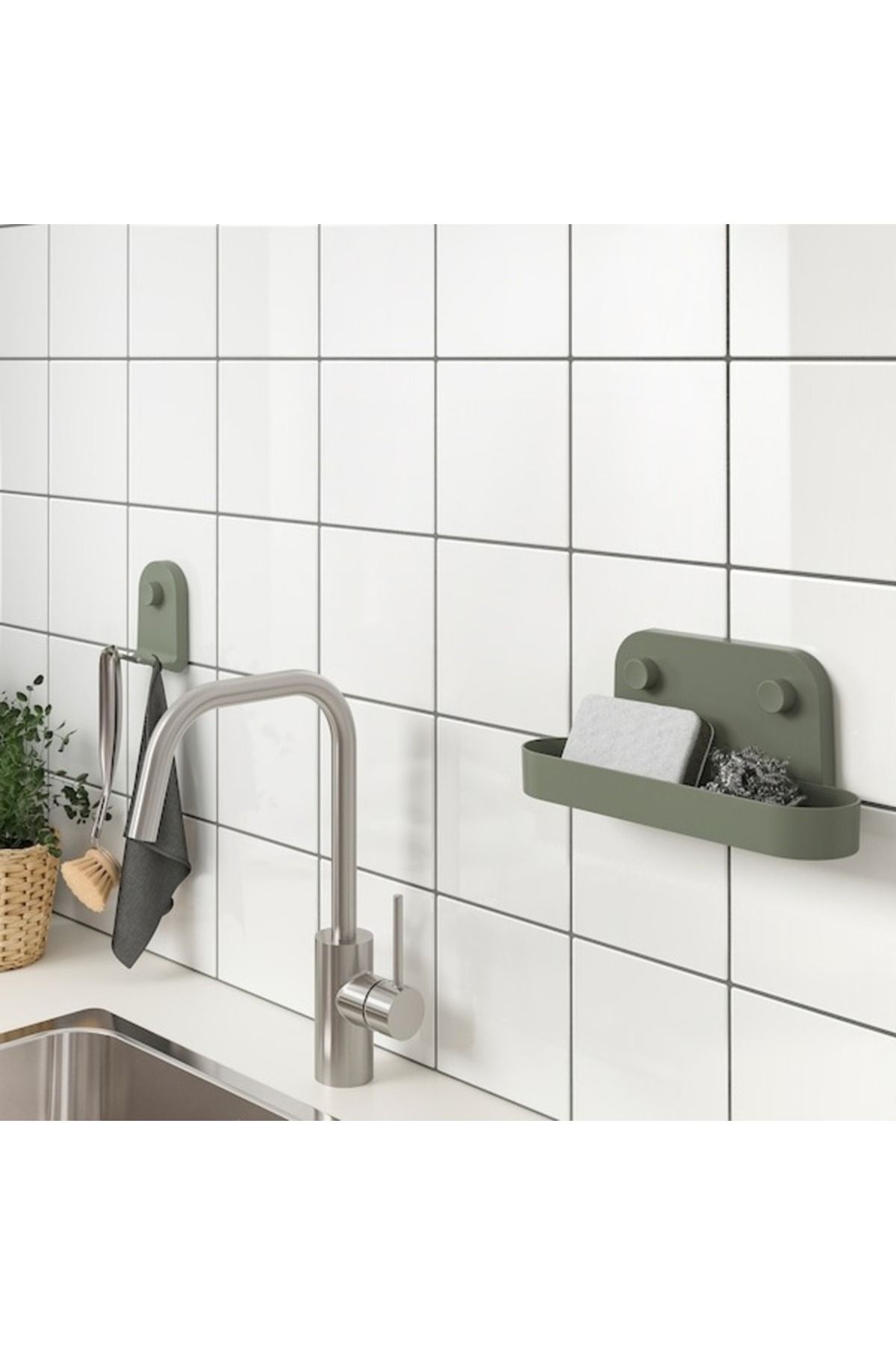 IKEA-ÖBONÄS Triple Hook with Suction Cup – Space-Saving Hanging Solution (Grey-Green, 7x11 cm) 4