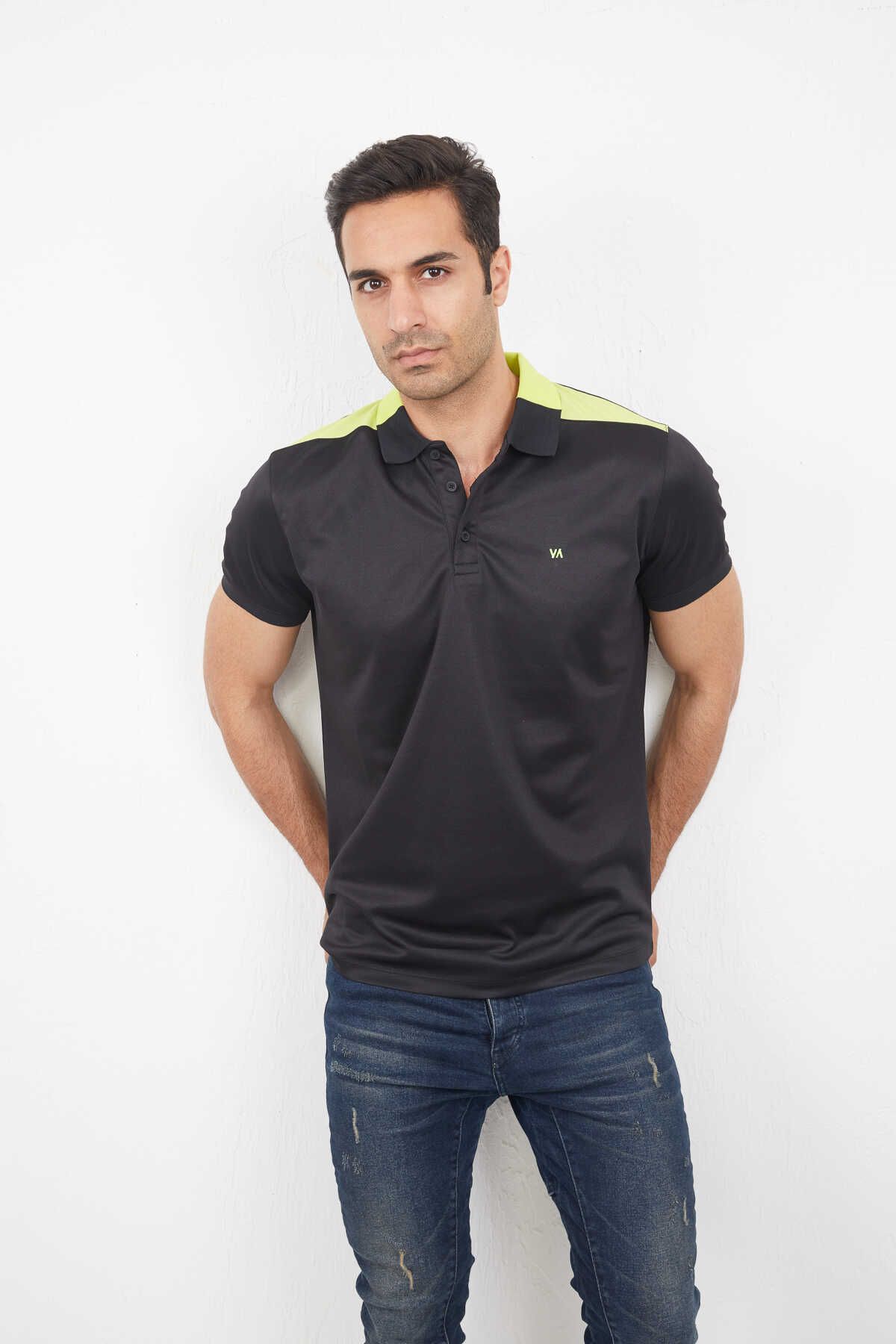 Voltaj Tricou Pentru Bărbați Cu Guler Polo Cu Bucăți De Umeri Și Guler Masculin - M
