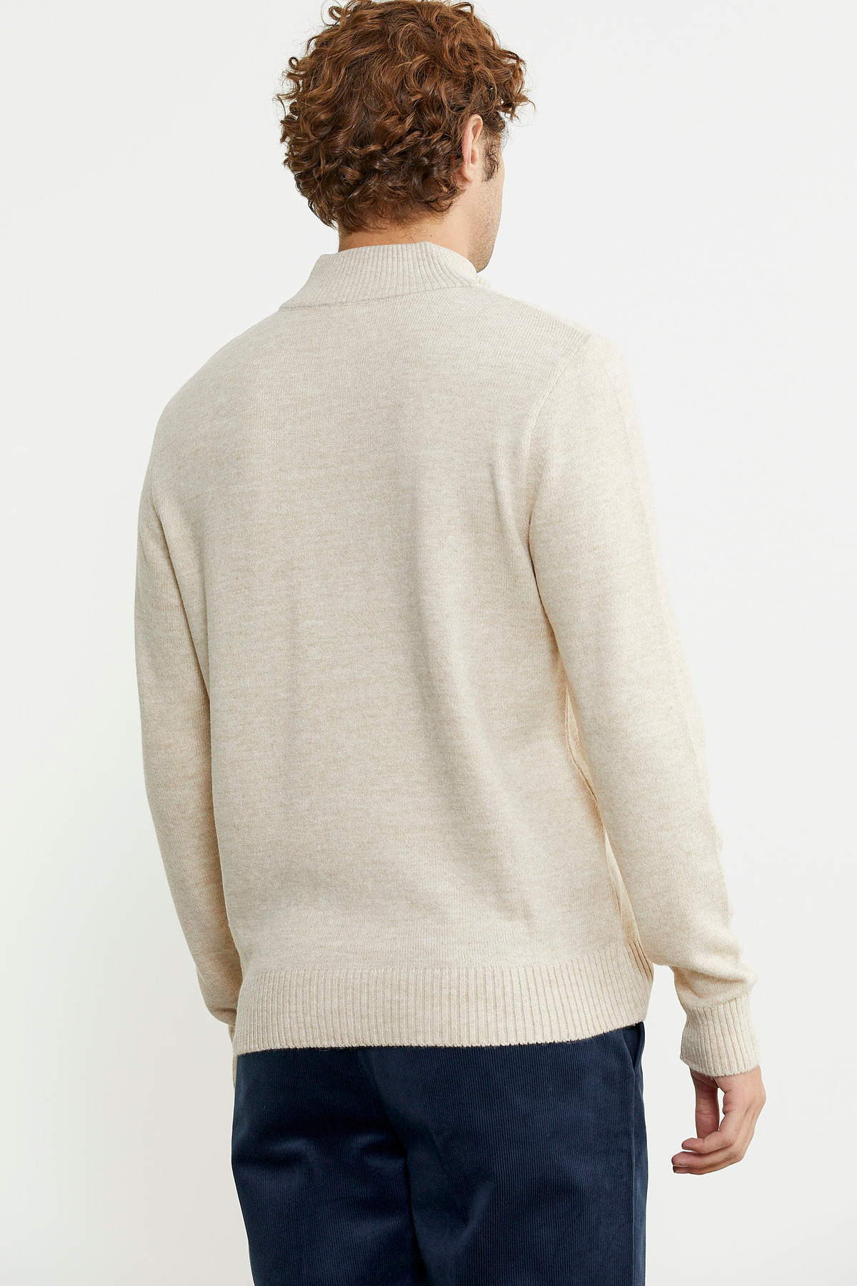 Sementa Stone Colored Stand Collar Half Zipper Knitwear Sweater