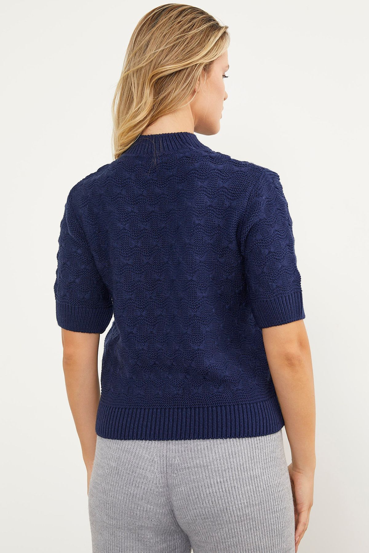 Sementa-Pulover cu maneci scurte cu modele fundite - bleumarin 5