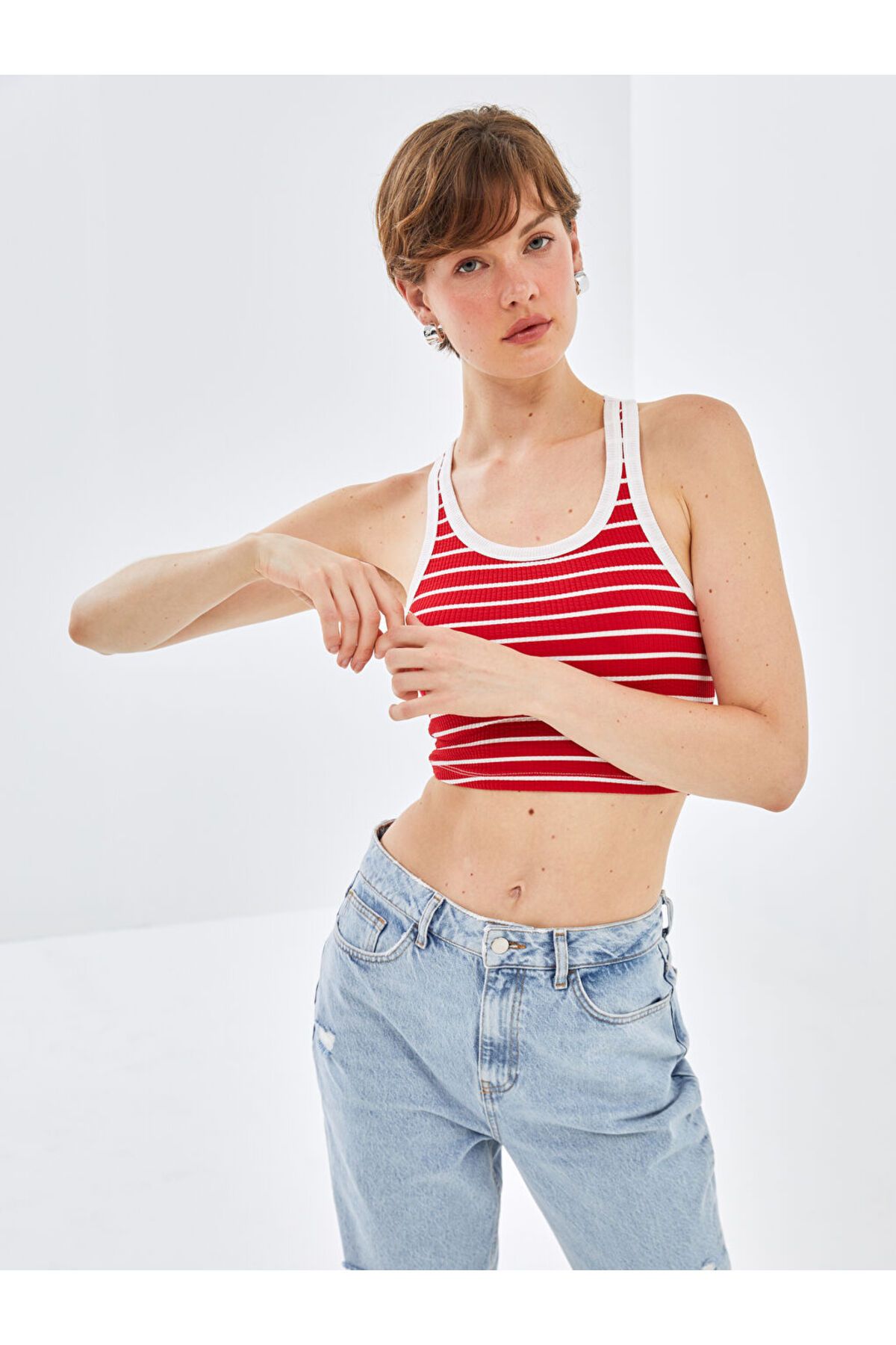 LC Waikiki LCW Halter Yaka Çizgili Kadın Crop