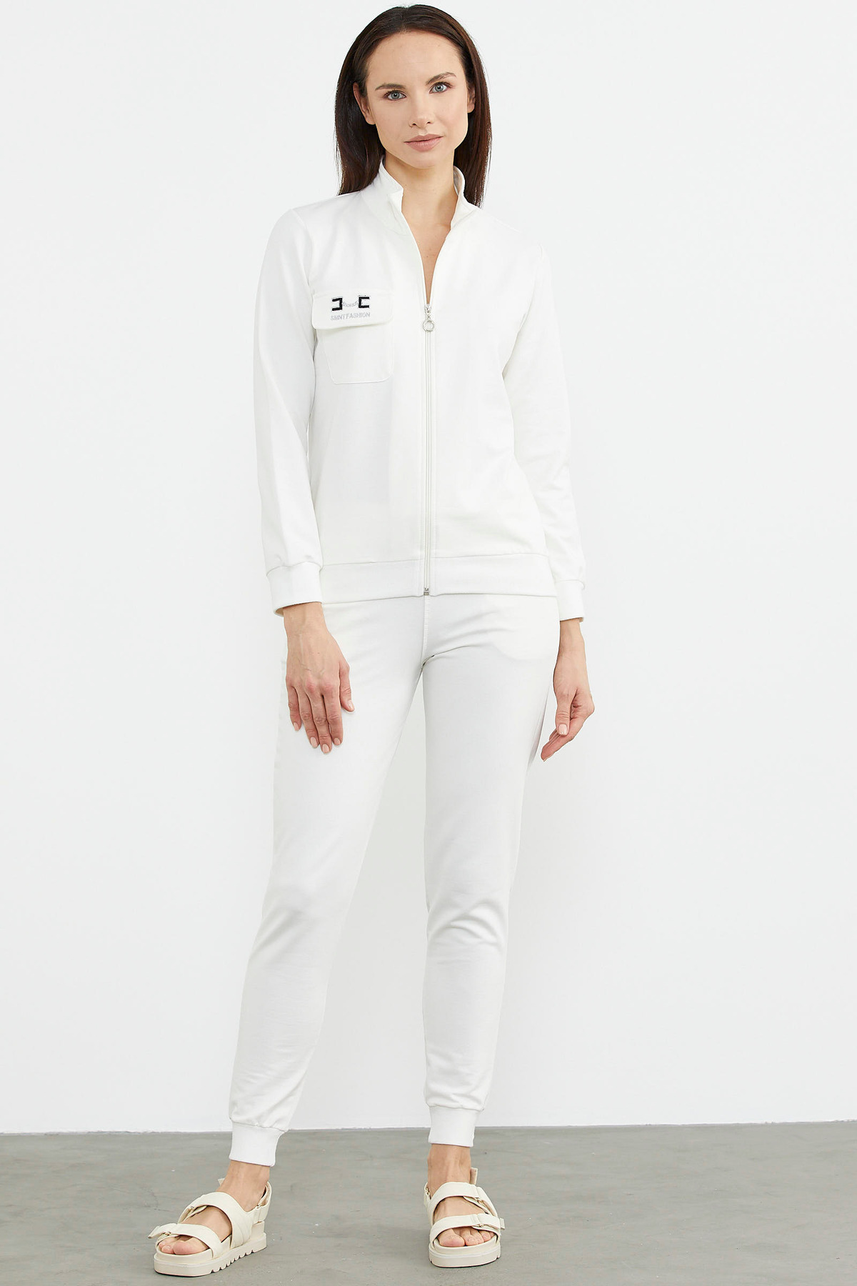 Sementa-Zippered Jogger Tracksuit Set - Ecru 1