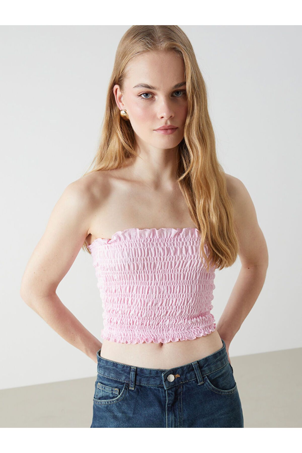 LC Waikiki Yeni Sezon Straplez Yaka Dokulu Kadin Crop - S5J617Z8