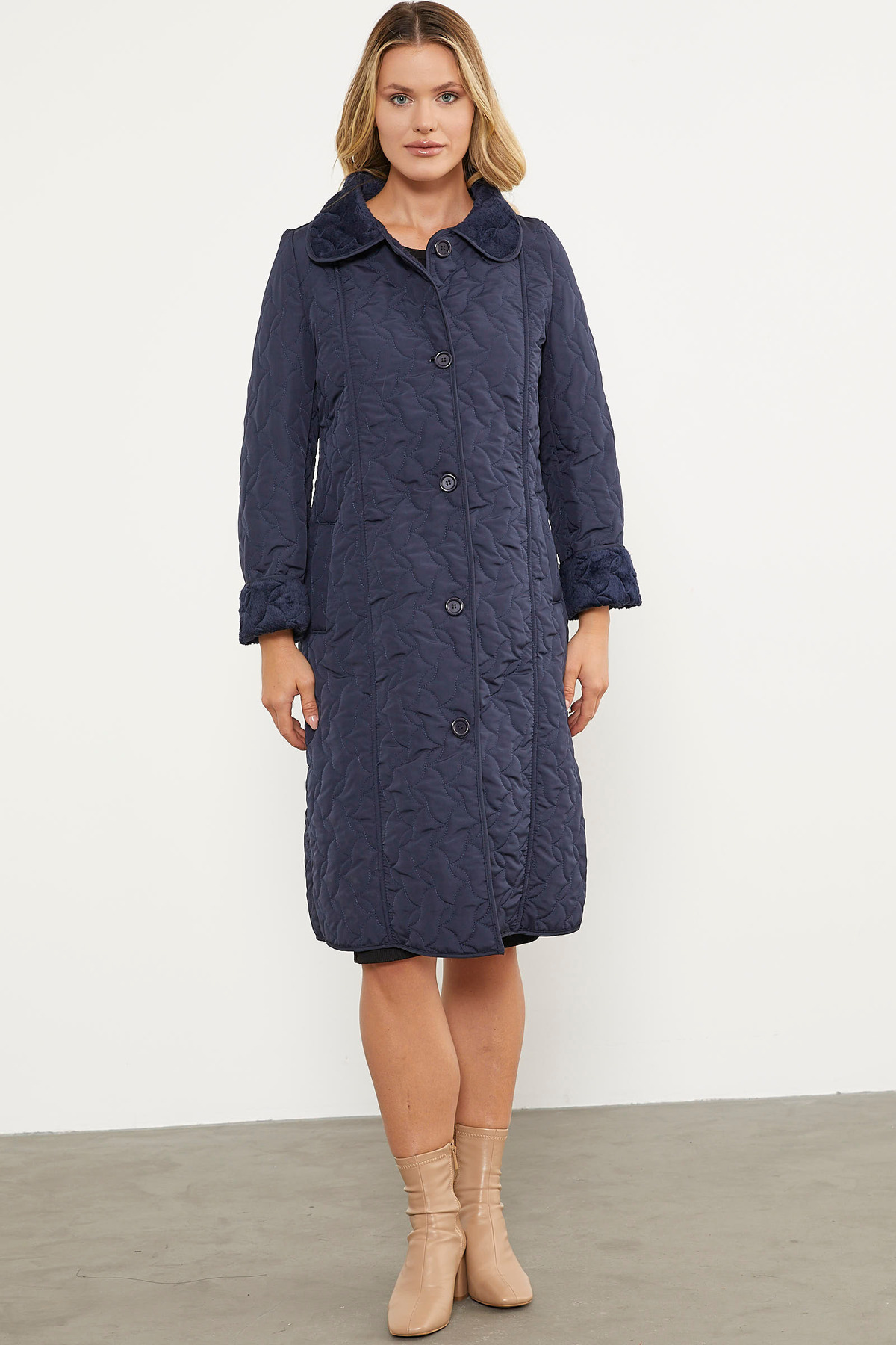 Sementa  İçi Tamamen Pelüş Kapitone Uzun Kaban - Lacivert - Görsel 4