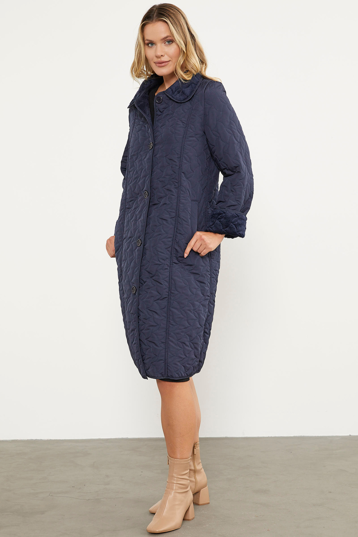 Sementa  İçi Tamamen Pelüş Kapitone Uzun Kaban - Lacivert - Görsel 5