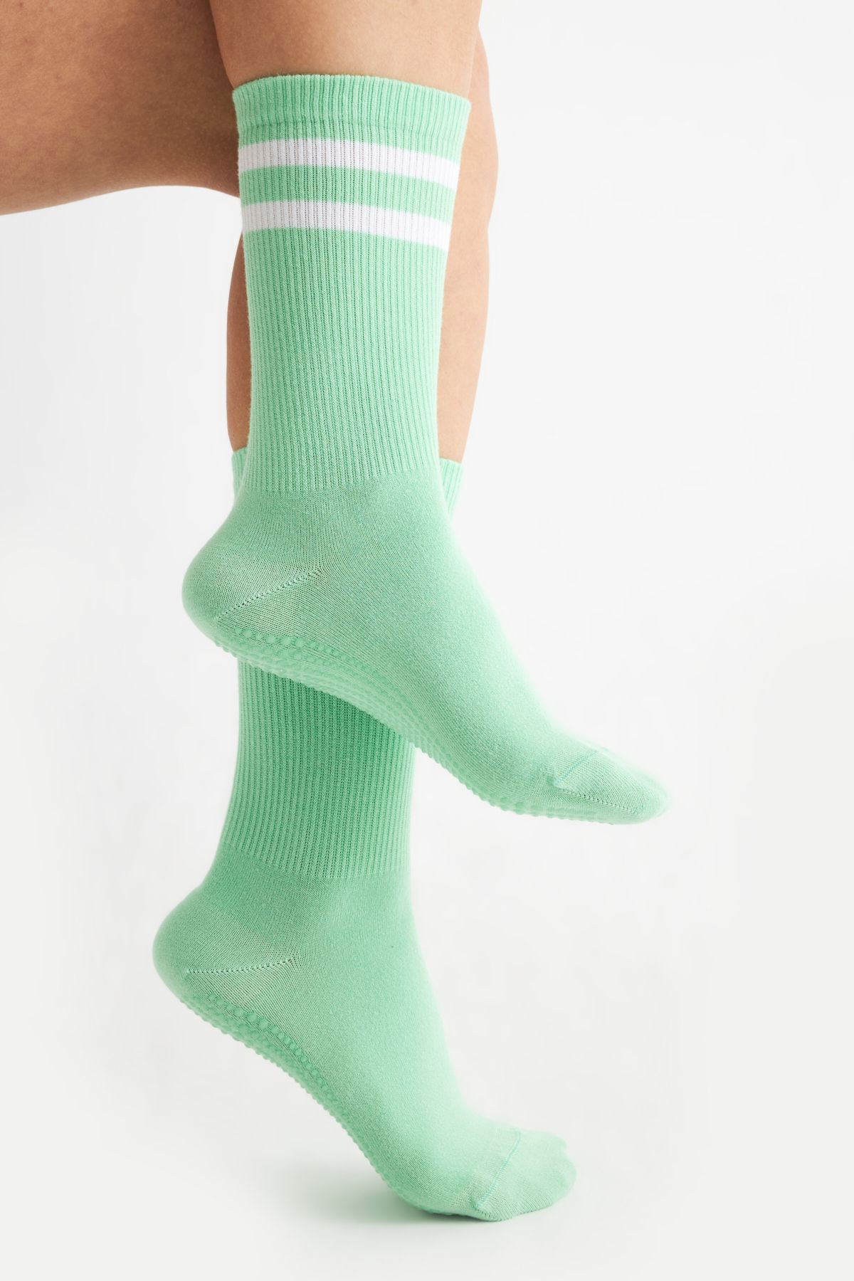 bamboo star-Bamboo Women's Green Non-Slip Sole Silicone Print Yoga Fitness Pilates Ballet Dance Tennis Socks 3-Pack 5