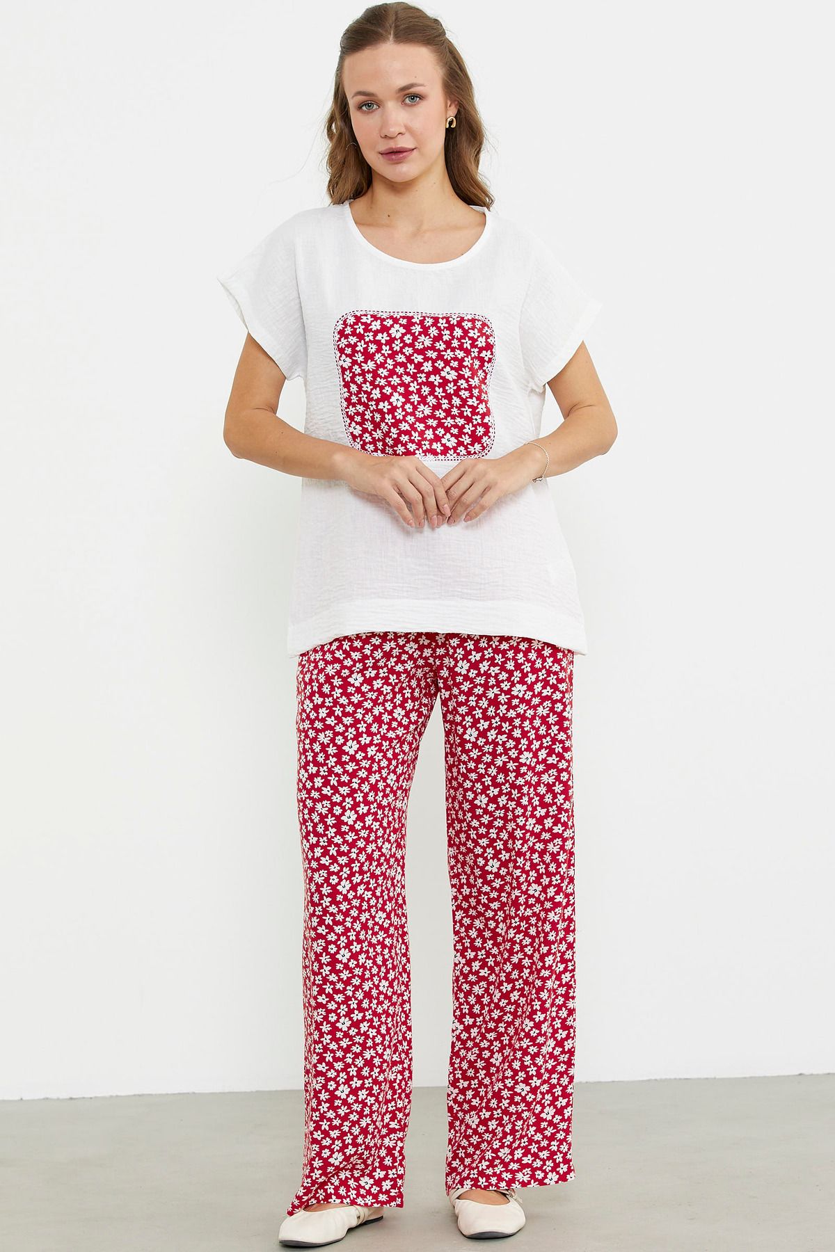 Sementa-Flower Pattern Combination Double Set - Red 1