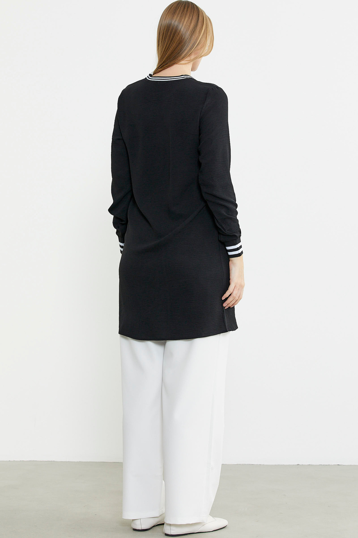 Sementa-Long Sleeve Crepe Ribbed Tunic - Black 6