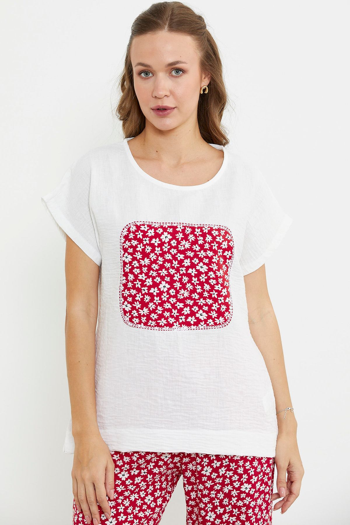 Sementa-Flower Pattern Combination Double Set - Red 2