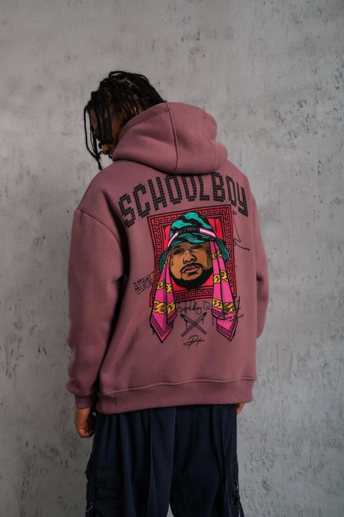 Pink Stil Erkek SCHOOL BOY Baskılı Kapüşonlu Sweat - Gül Kurusu Pink Stil