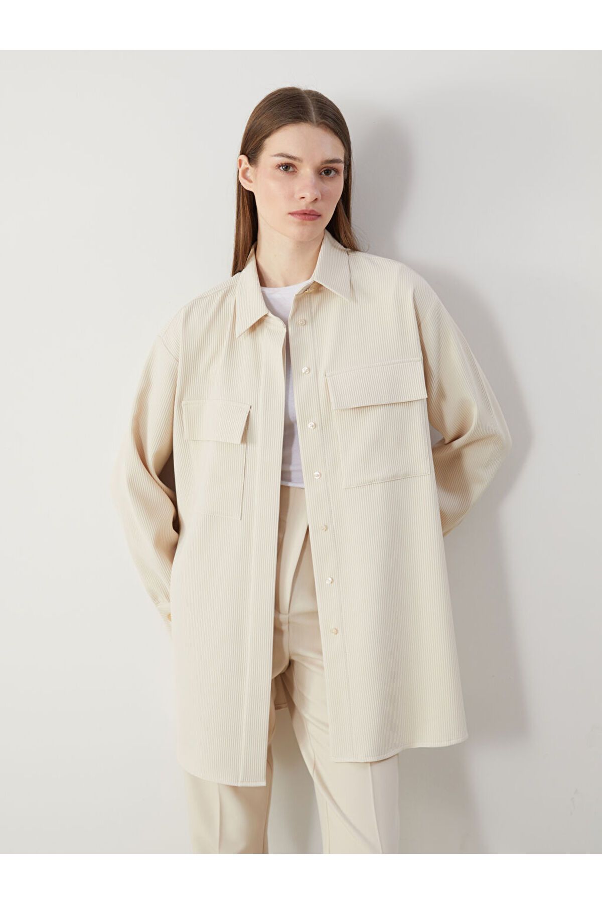 LC Waikiki Dokulu Oversize Kadın Gömlek Tunik