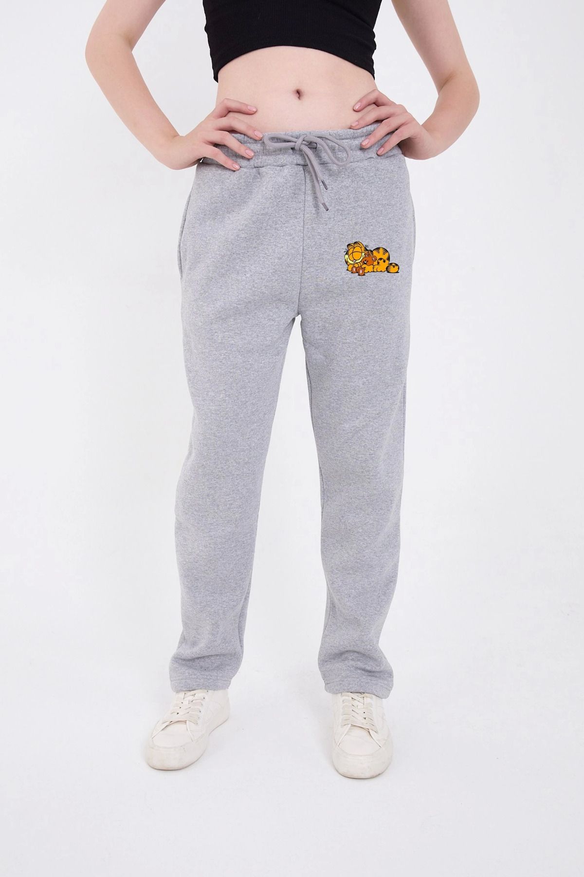 Pink Stil Üç İplik Baskılı Eşofman Pantolon - Gri