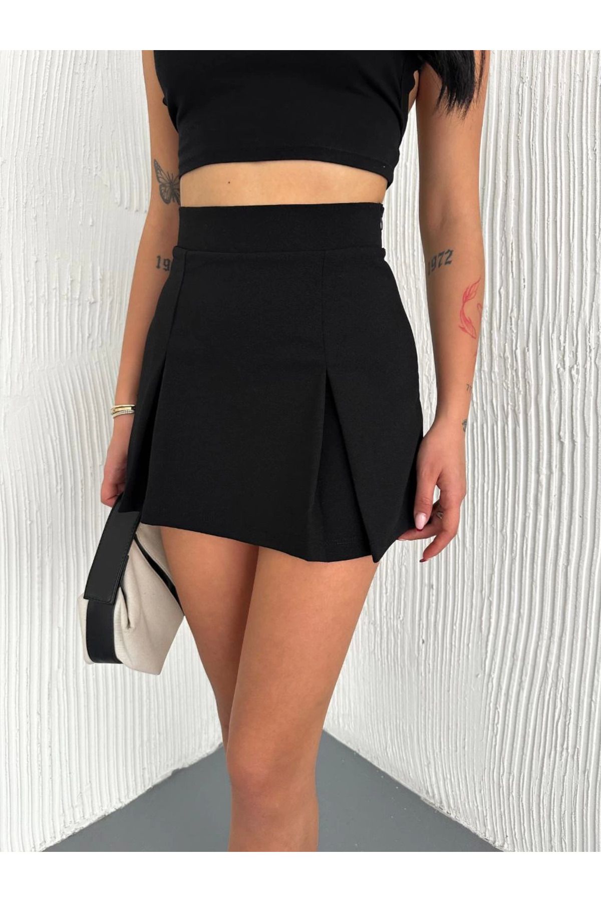 Pink Stil Kadın Şortlu Etek - Siyah