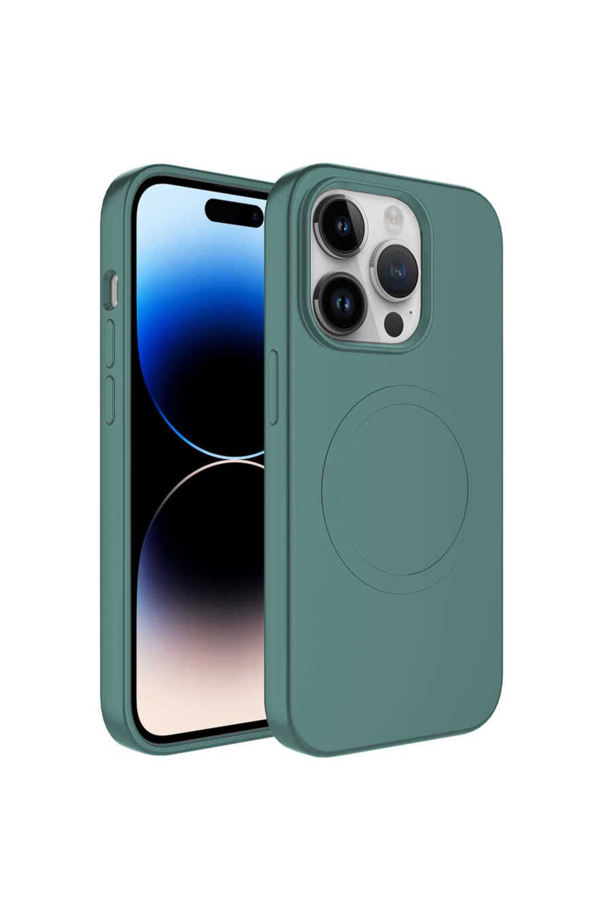 halkhouse Apple iPhone 13 Pro Kılıf Magsafe Wireless Şarj Özellikli Pastel Renk Silikon Esnek Plas Kapak